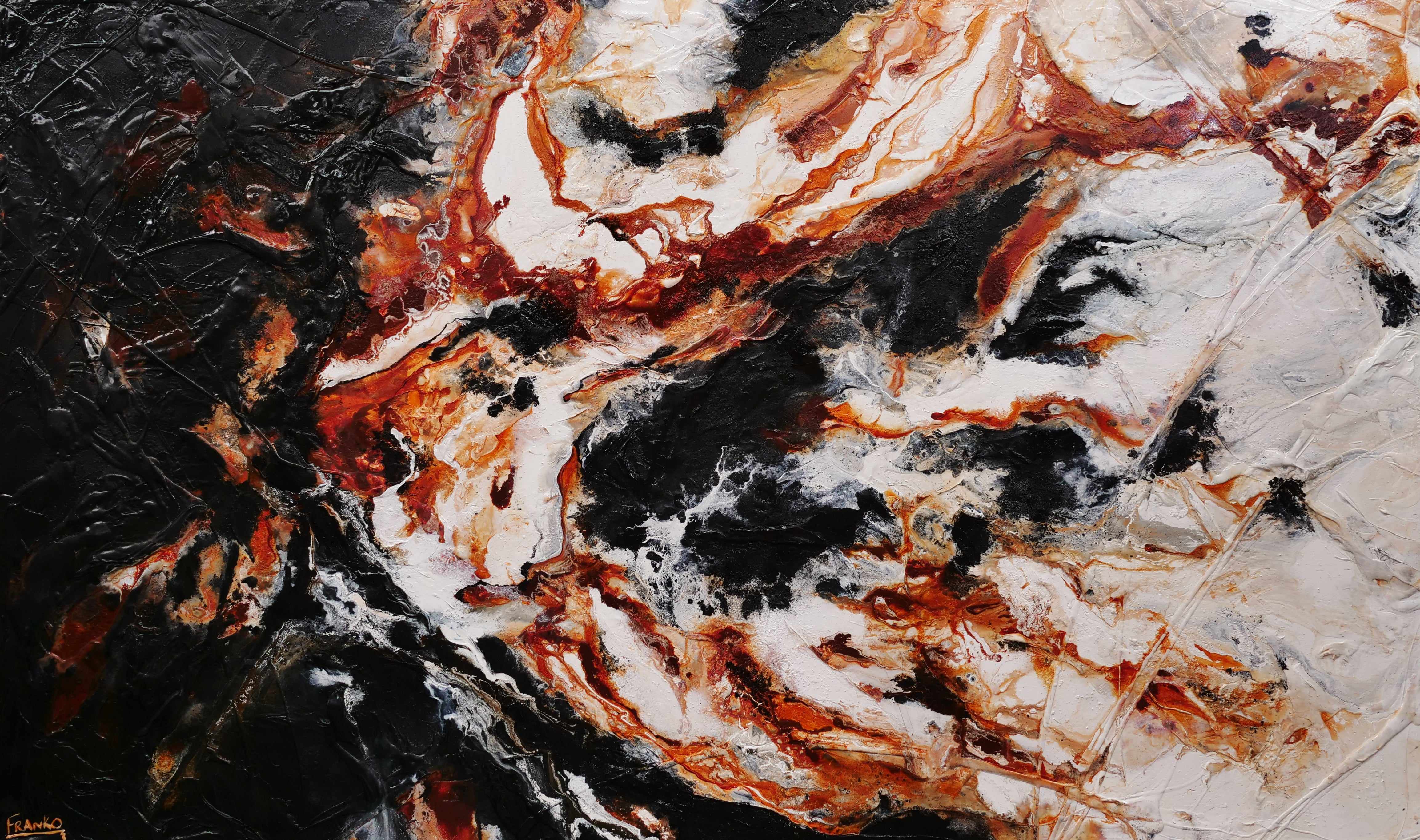 250cm x 150cm Black Oxide Textured Abstract Painting - Slated Licorice and Ice - Modern Wall Art for Living Room, Bedroom & Office Decor