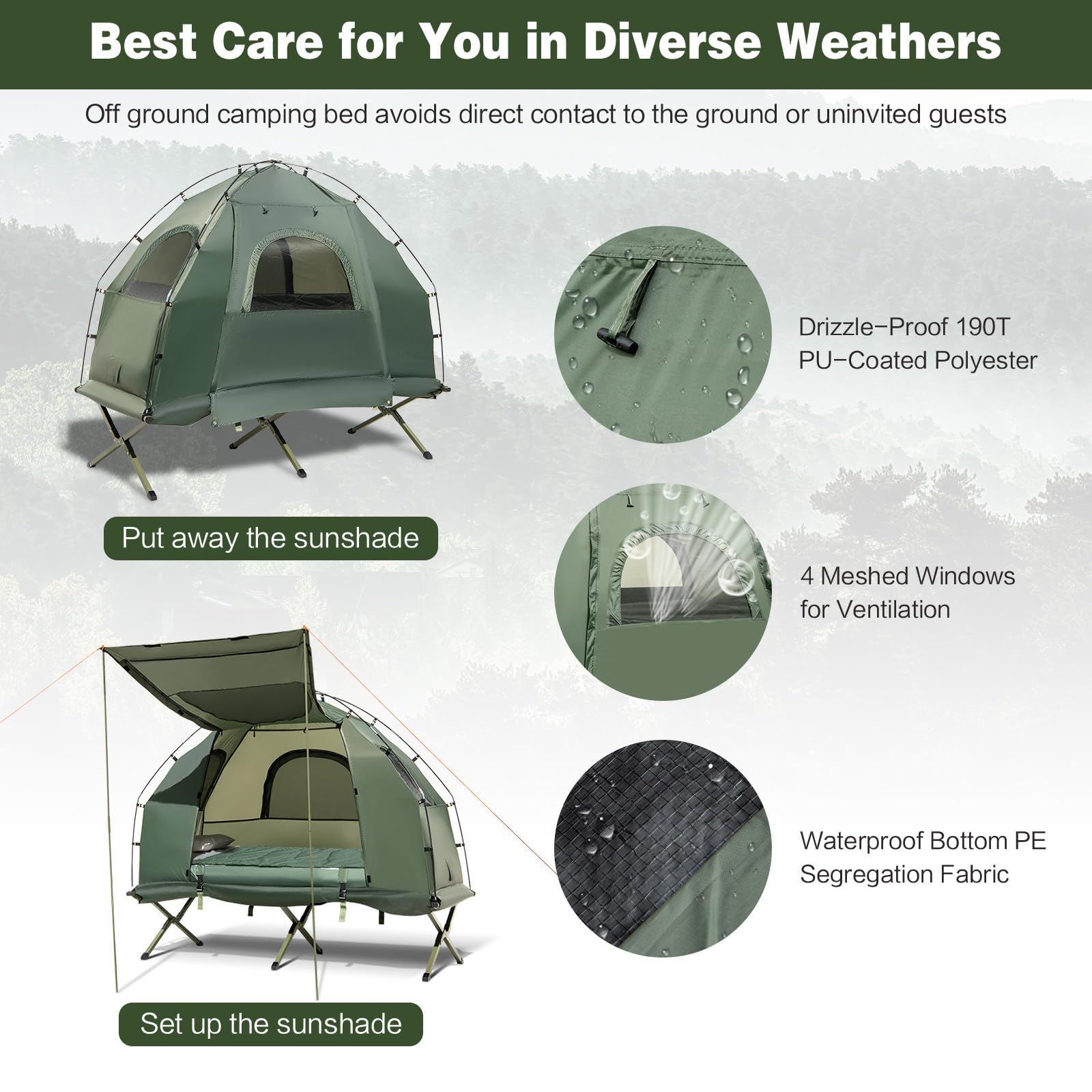 **Moccha Folding Camping Tent Cot with Sleeping Bag & Air Mattress – Portable Elevated Outdoor Tent for Hiking, Backpacking, Picnics – Perfect for Camping Trips & Backyard Adventures**