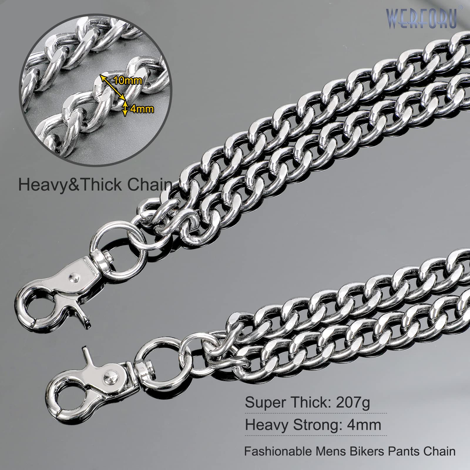 WERFORU Heavy Duty Wallet Chain for Men & Women - Punk Hip Hop Biker Motorcycle Keychain - Perfect for Jeans, Leather Jackets & Accessories