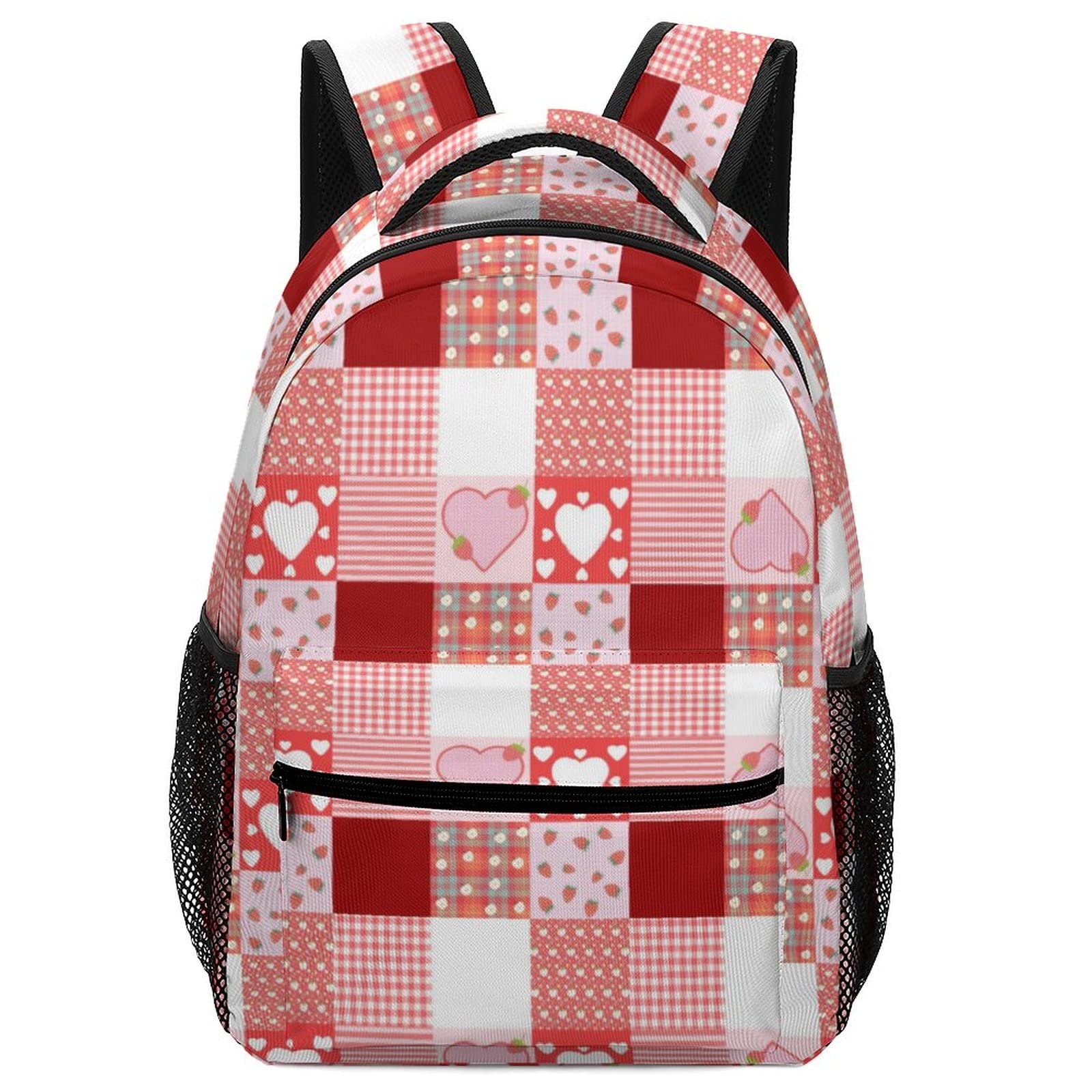 Heart Pattern Strawberry Backpack for School, Travel & Laptop - Gifts for Men, Women & Teens