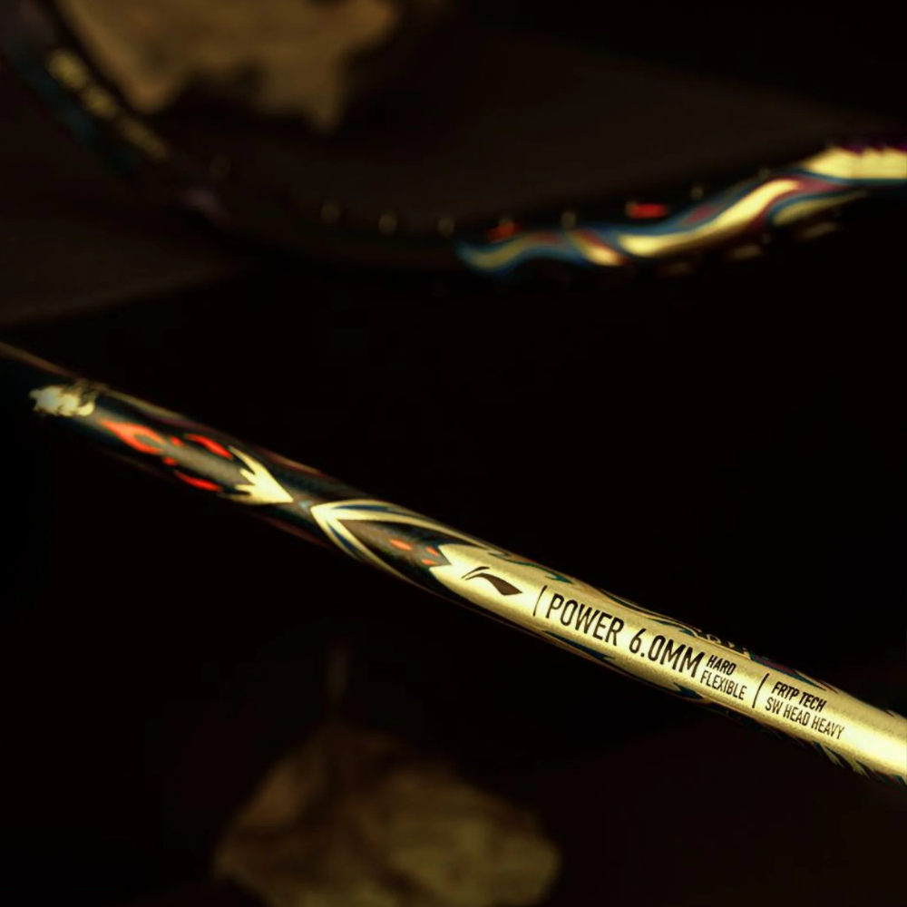 Li Ning AxForce 100 Qilin Badminton Racket - Gold/Blue/Black - Professional Carbon Fiber Shuttlecock Racket for Advanced Players - Perfect for Tournaments & Training Sessions