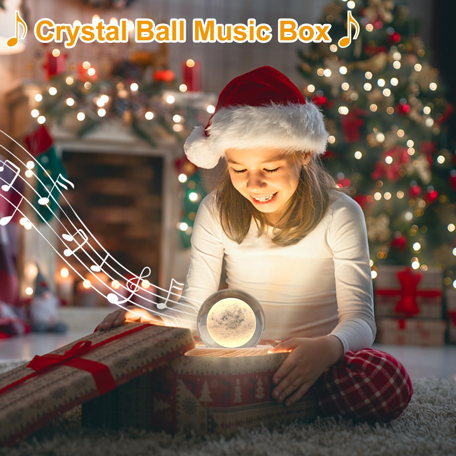 3D Crystal Ball Music Box with LED Light Projection - Luminous Rotating Musical Gift Box for Birthday, Christmas, Mother's Day & Thanksgiving | Perfect for Home Decor, Romantic Proposals & Special Occasion Gifts (Moon Design)