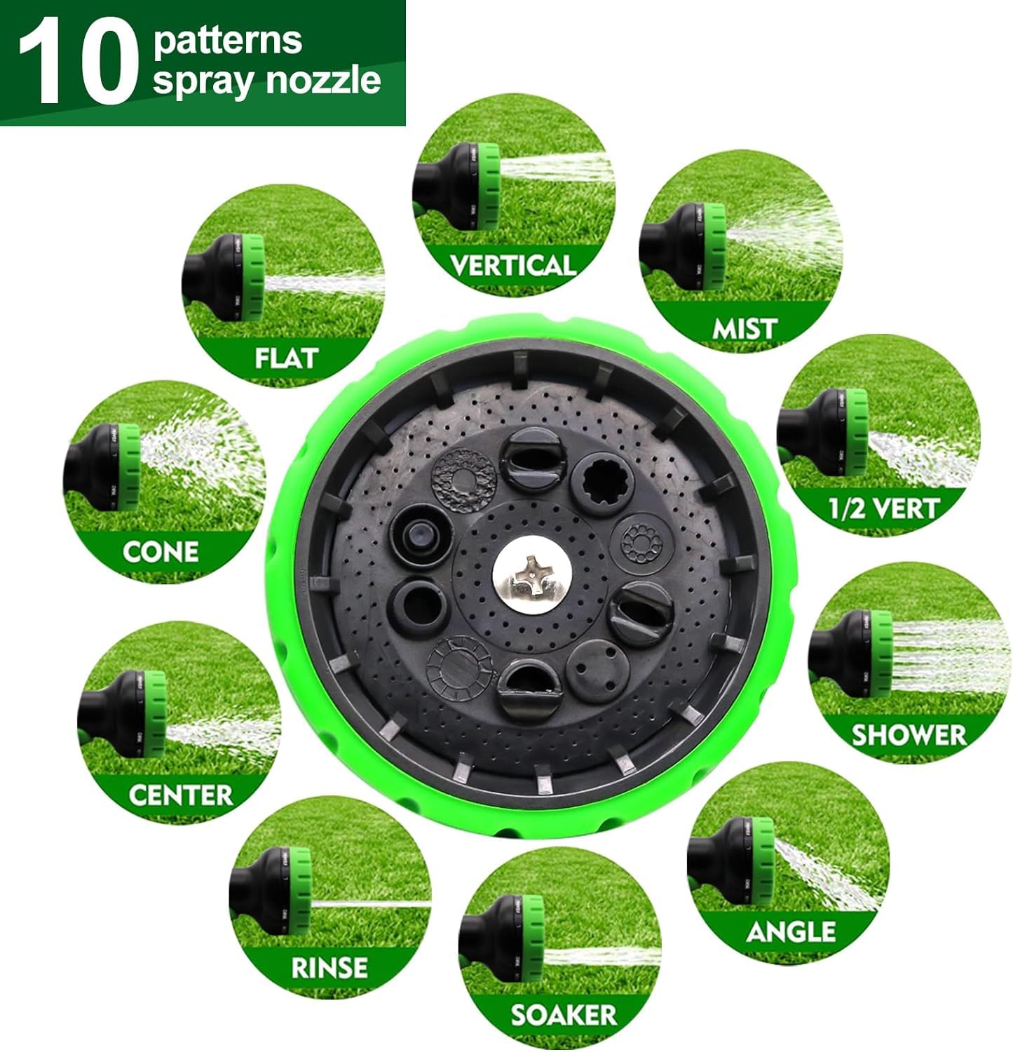 50 FT Expandable Garden Hose with 10-Function High-Pressure Spray Nozzle - Heavy Duty Flexible Water Hose with 3/4