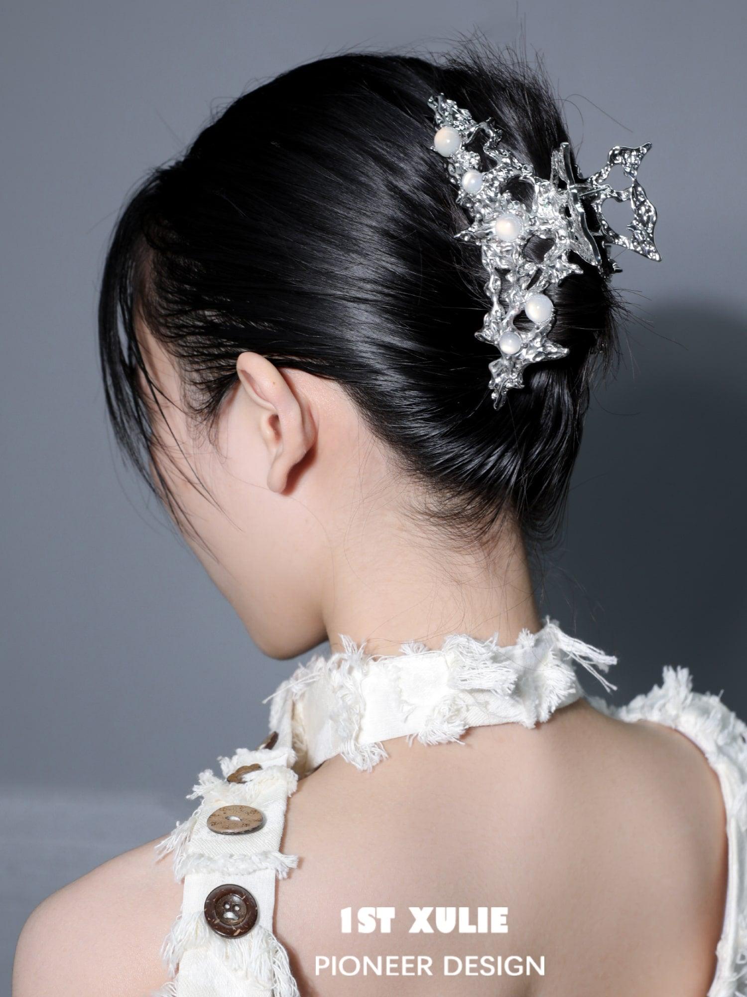 24K Gold & 18K Platinum Plated Natural White Agate Hair Clip - Elegant Hair Accessory for Women | Perfect for Weddings, Parties & Special Occasions