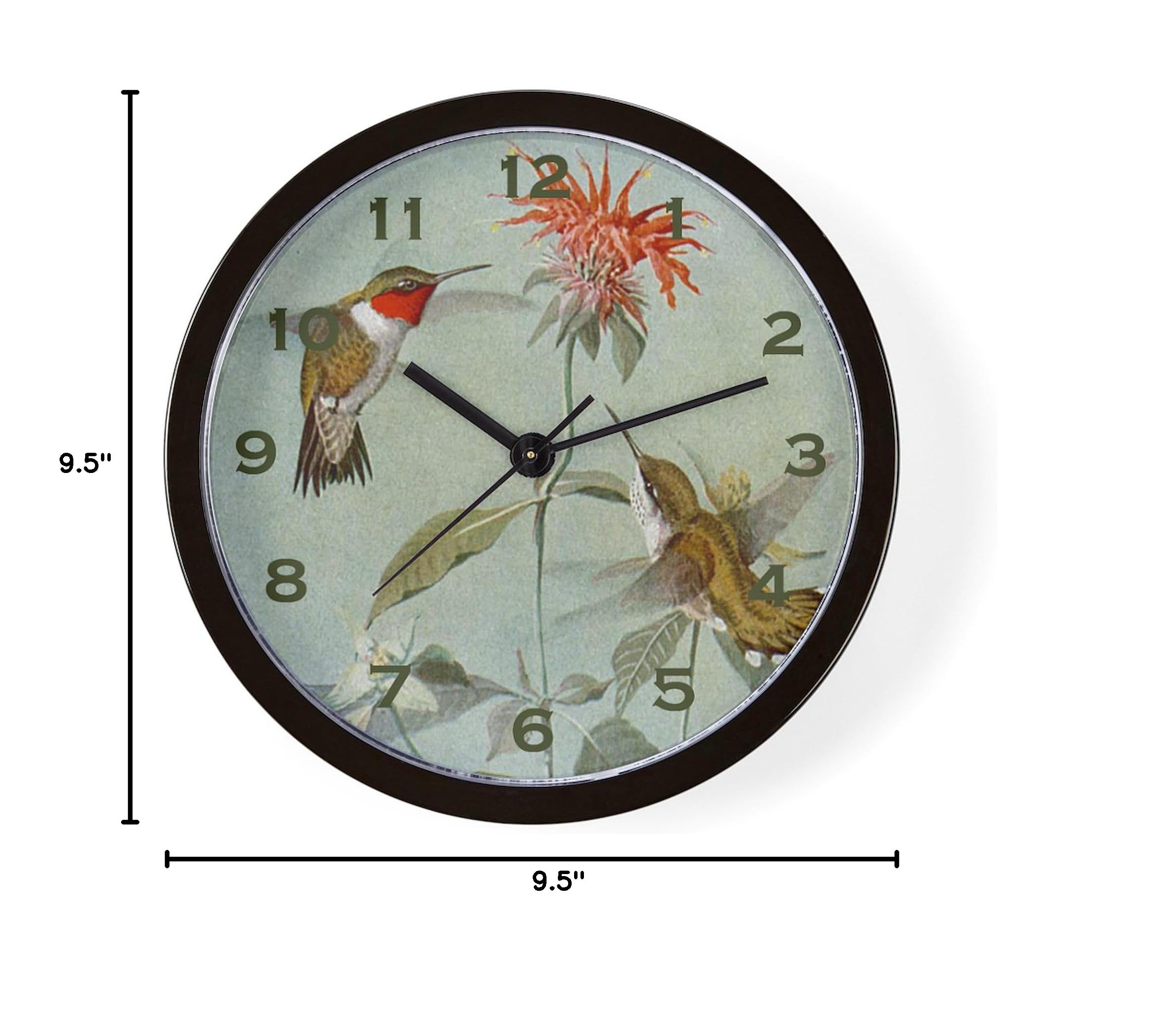 10 Inch Hummingbird Wall Clock - Decorative Silent Non-Ticking Clock for Living Room, Kitchen, Office | Perfect Home Decor Gift for Bird Lovers
