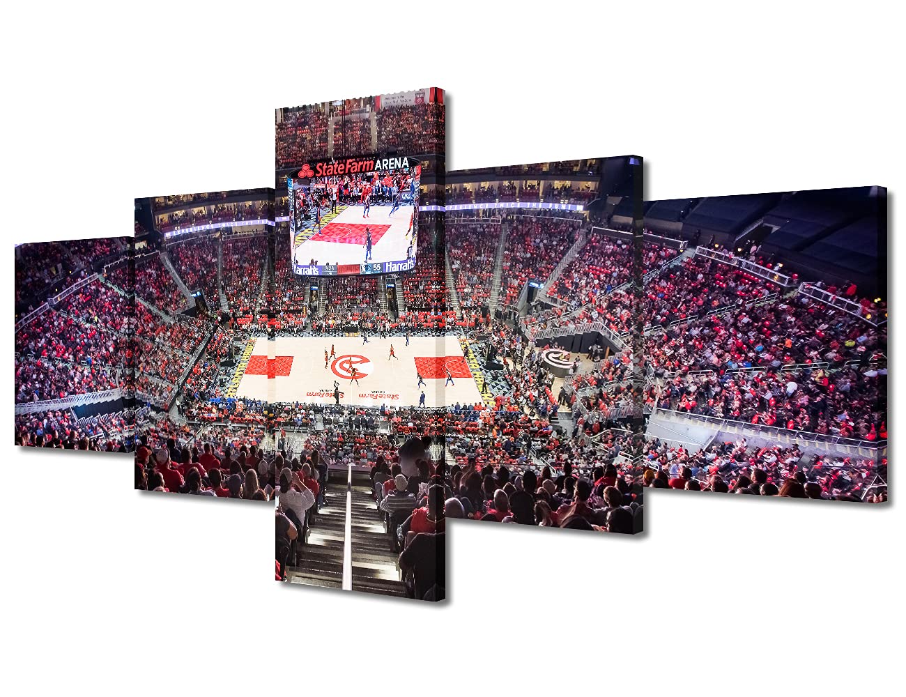 TUMOVO 5 Panel Basketball Canvas Wall Art - State Farm Arena Sports Decor, Framed Ready to Hang 50x24 Inch - Perfect for Bedroom, Living Room & Man Cave Decorations