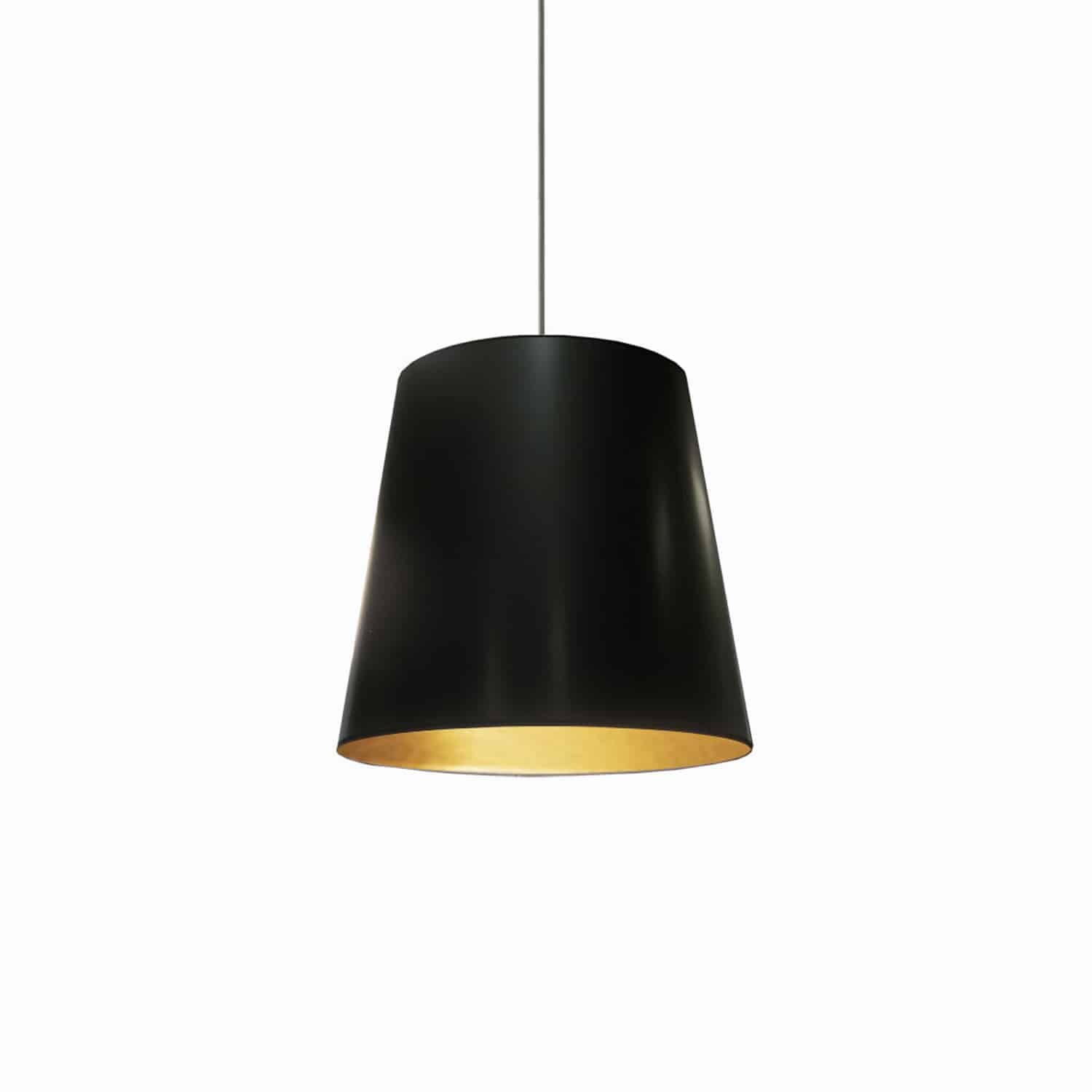 1LT Oversized Drum Pendant Light Fixture - Medium Black & Gold Modern Chandelier for Dining Room, Bedroom, or Entryway Lighting
