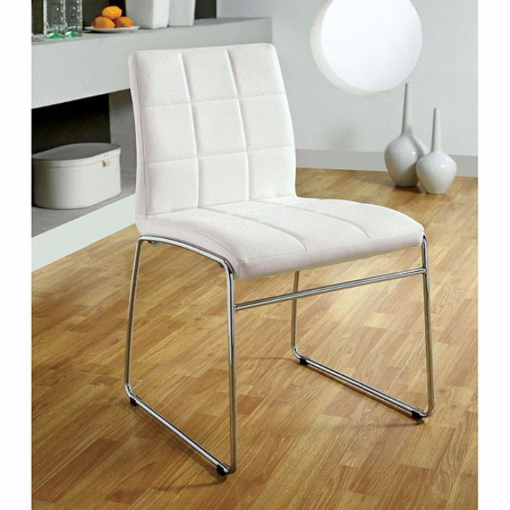 Oahu Contemporary Side Chair with Steel Tube Frame, White - Set of 2 Modern Dining Chairs for Kitchen, Breakfast Nook, or Small Space Decor