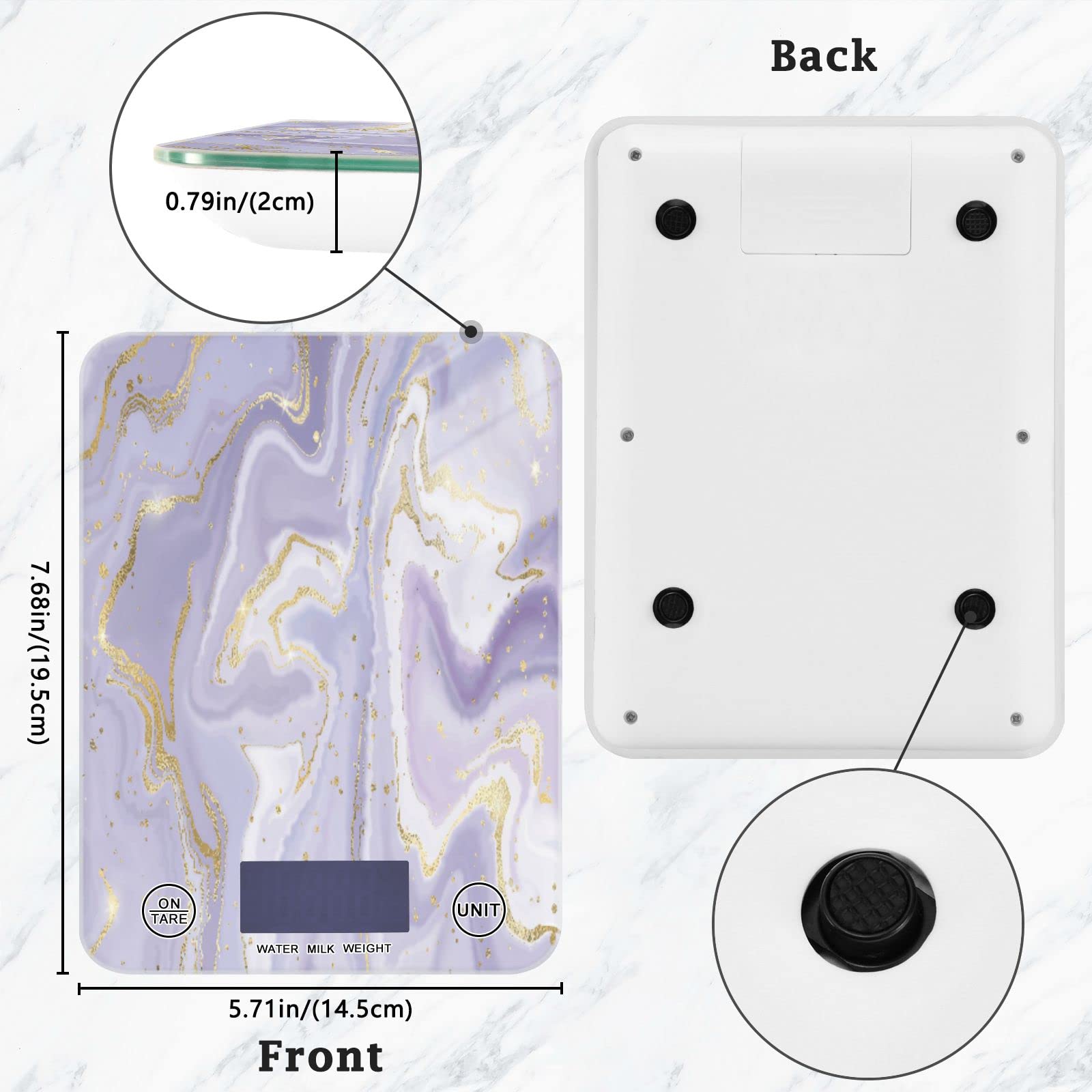 MNSRUU Digital Kitchen Scale - Precise Food Scale for Baking, Cooking & Weight Loss - Measures in Ounces & Grams - Abstract Lavender Liquid Marble Design - Perfect for Home Kitchen, Meal Prep & Portion Control