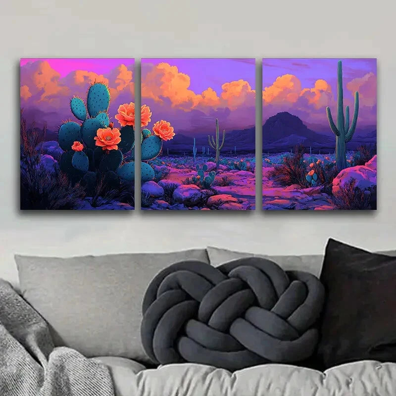 3-Piece Vibrant Orange & Blue Sky Metal Prints - Ready to Hang Wall Art Decor for Living Room, Bedroom & Office