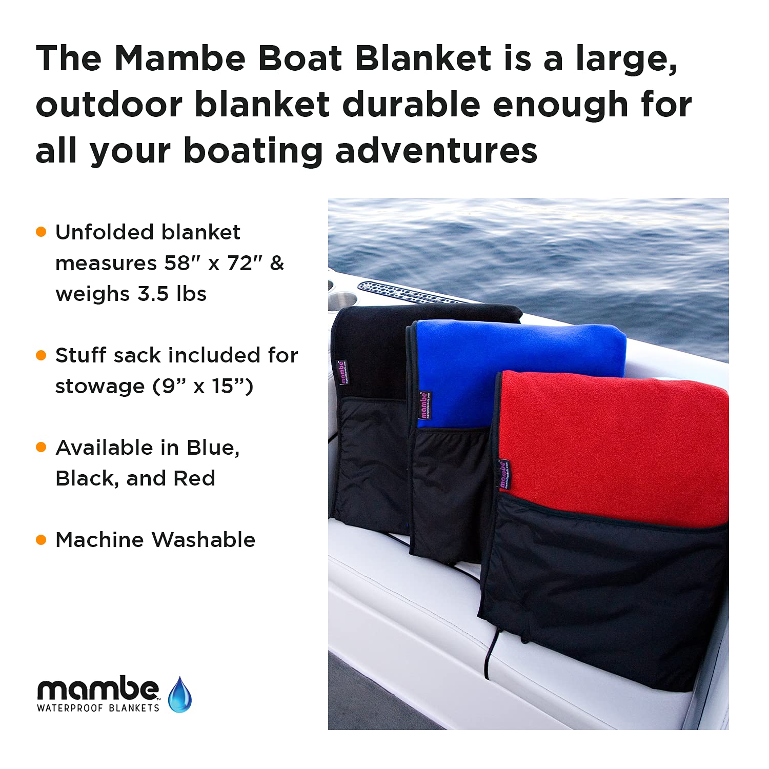 Mambe Large Waterproof Boat Blanket - Insulated Windproof Fleece Throw for Outdoor Activities, Picnics, Camping & Stadiums | Machine Washable Nylon Blanket for Boating, Beach & Cold Weather Use