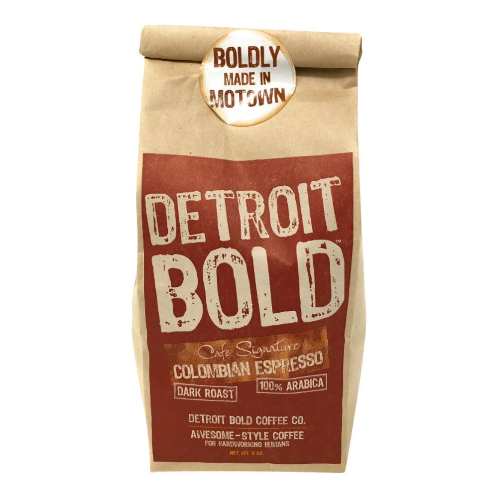 Premium DETROIT BOLD COFFEE - Signature Dark Roast Ground Coffee, 8 oz Bag - Rich & Smooth Flavor for Home Brewing, Office, or Gifts