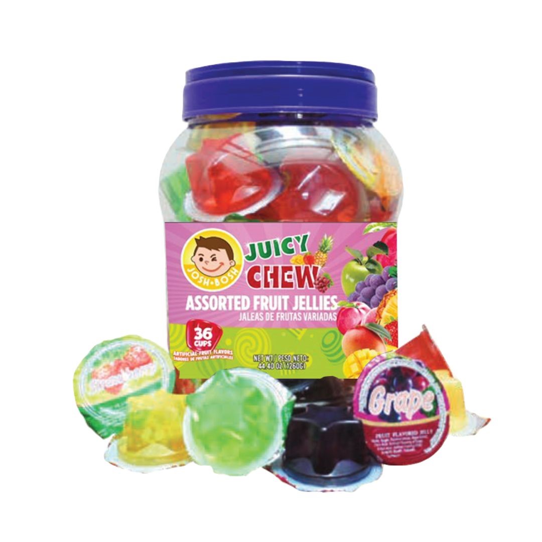 Josh Bosh Juicy Chew Assorted Fruit Jellies - 34 Count Jar | Delicious Soft Gummy Candy for Parties, Snacks & Lunchboxes
