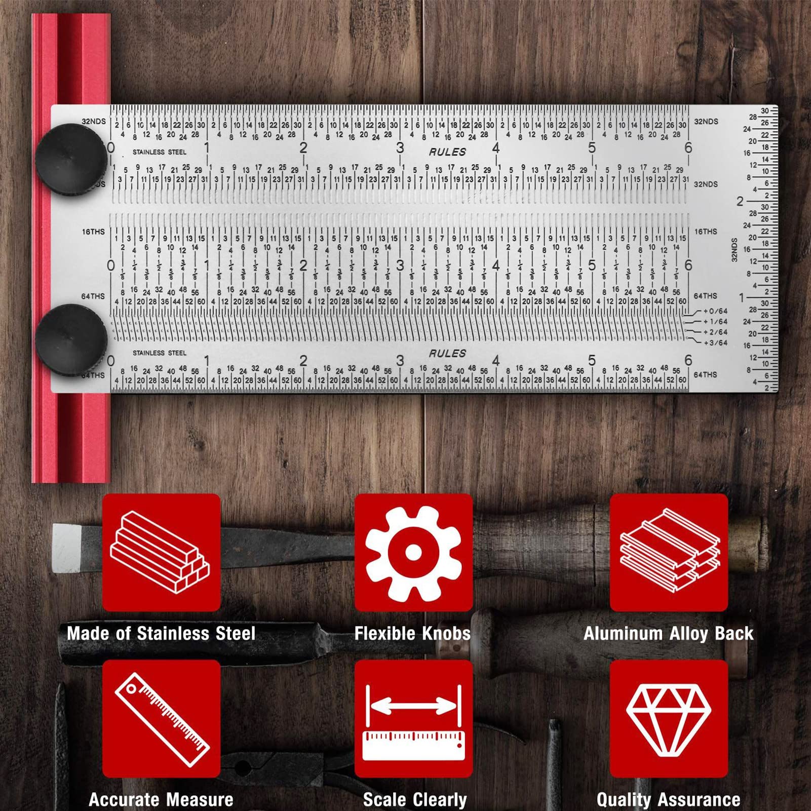 Stainless Steel T-Rule 6 Inch - Precision Woodworking Scribing Ruler, Measuring Tool & Positioning Gauge for Carpentry, Metalworking, DIY Projects | Perfect for Marking, Layouts and Accurate Measurements