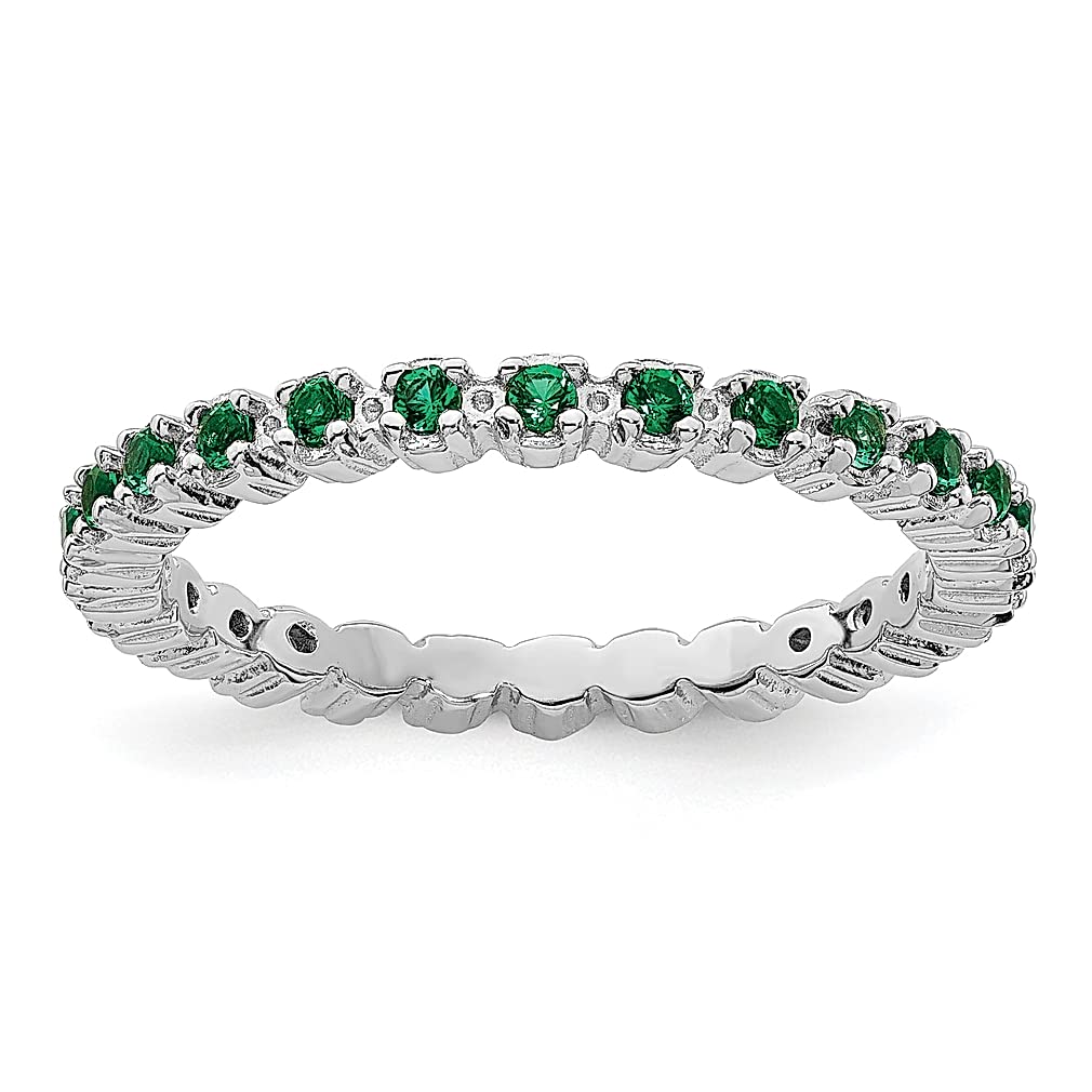 925 Sterling Silver Green Emerald Band Ring - May Birthstone Jewelry for Women, Stackable Fine Jewelry, Gift for Her - Perfect for Everyday Wear, Special Occasions & Stacking with Other Rings