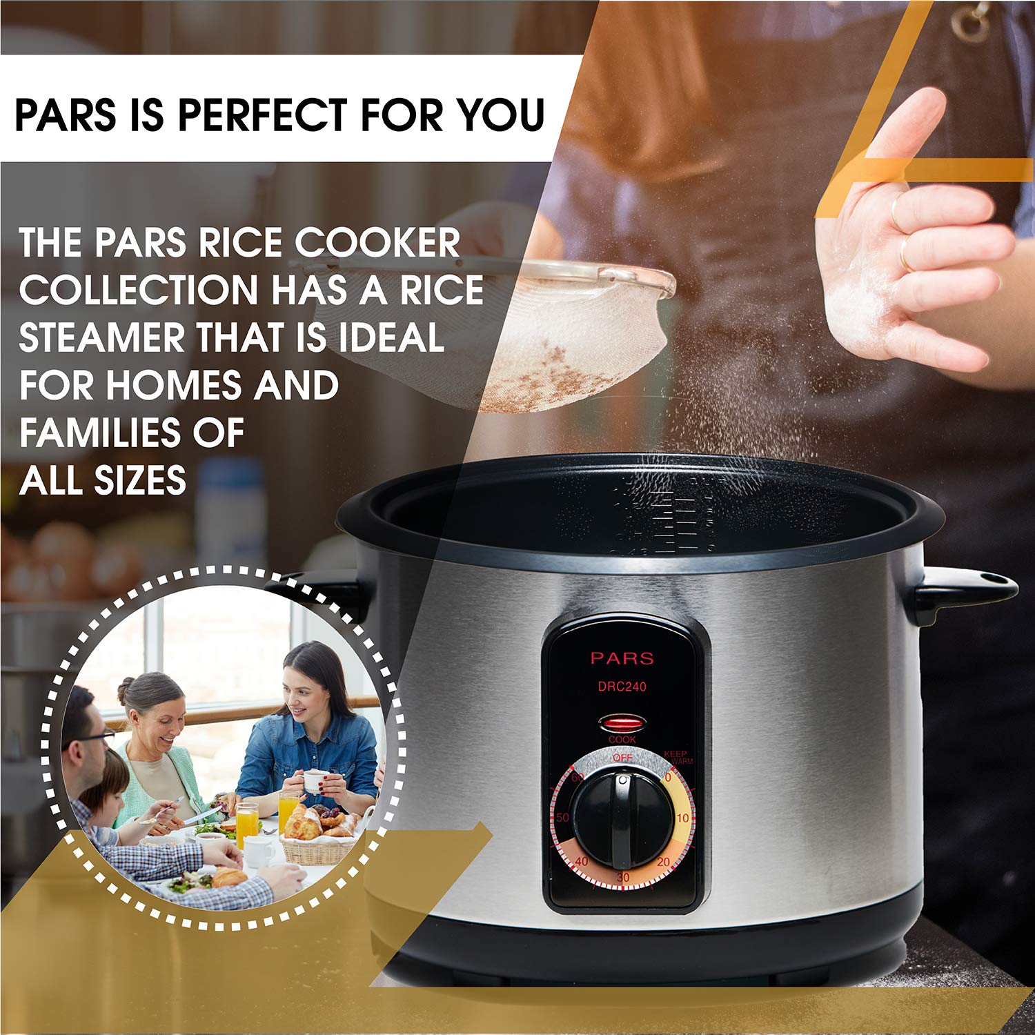 Premium Pars Automatic Persian Rice Cooker - 7 Cup Tahdig Rice Maker for Perfect Crispy Rice Crust | Ideal for Persian Cuisine, Family Gatherings & Restaurant Use