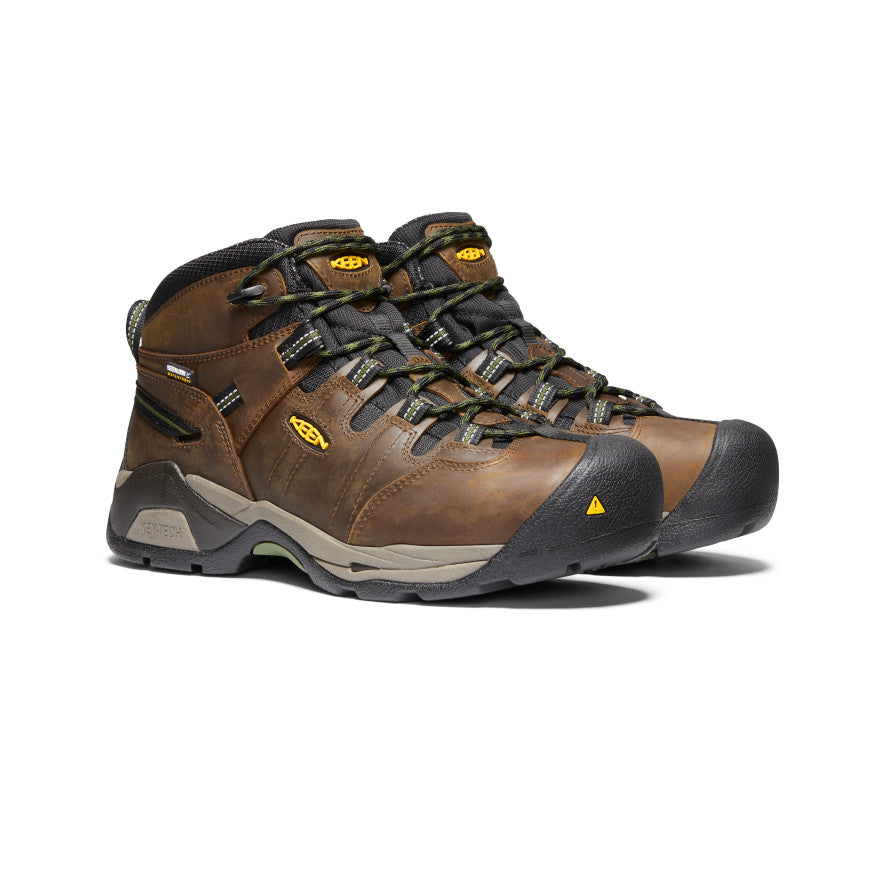 Men's Detroit XT Steel Toe Waterproof Work Boots - Cascade Brown/Bronze Green | Heavy Duty Construction, Slip Resistant | Ideal for Construction, Landscaping & Outdoor Work