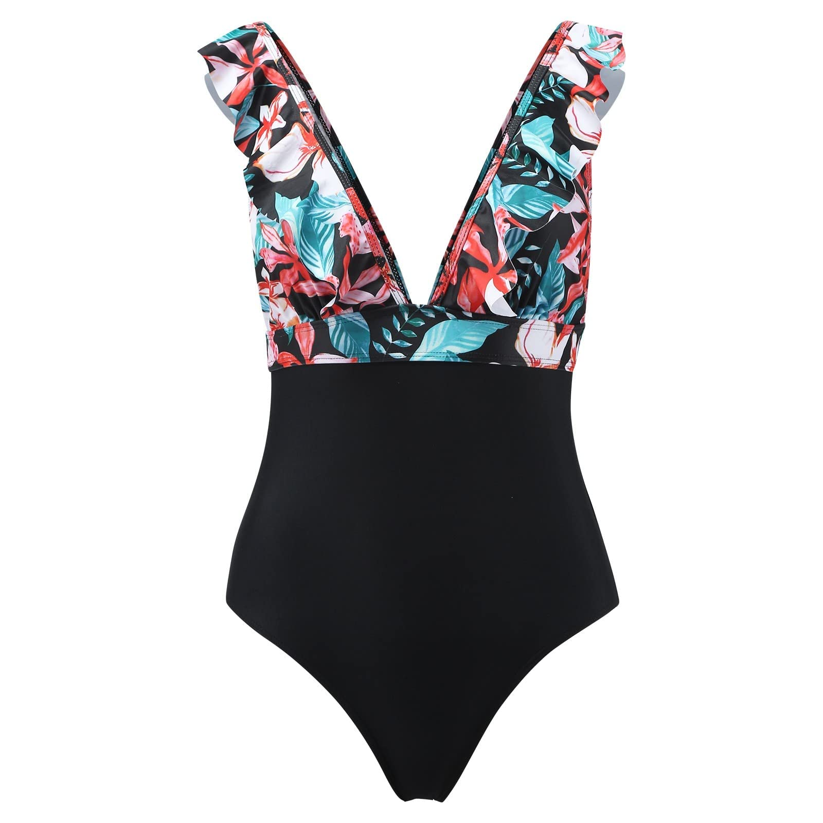 Women's One Piece Swimsuits - Digital Printing Deep V Neck Slim High Waist Bathing Suit for Women | Perfect for Beach Vacation, Pool Party & Summer Swimming