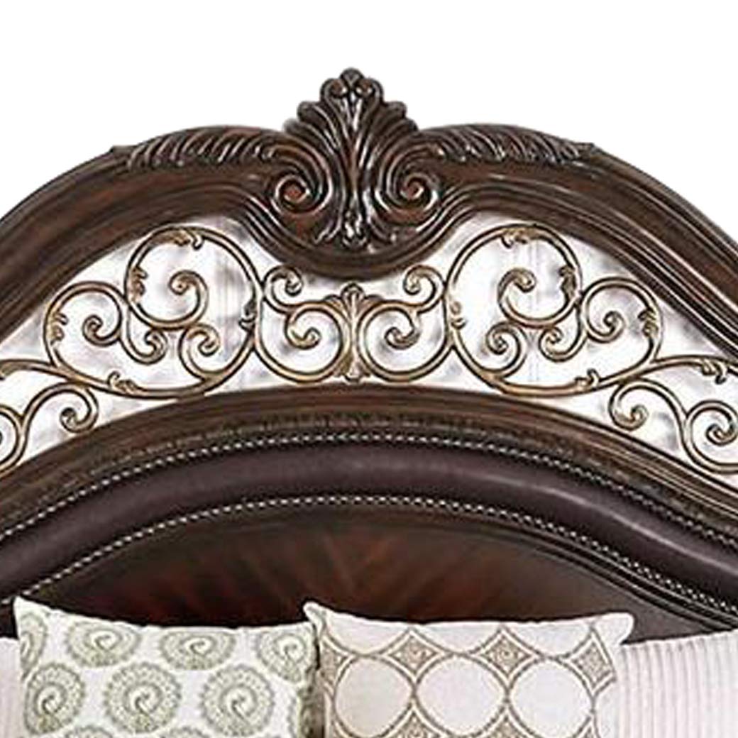 Benjara California King Wooden Bed with Intricate Carved Headboard - Solid Wood Frame, Brown Finish for Master Bedroom Elegance | Perfect for Luxurious Bedroom Decor and Spacious Sleeping Comfort