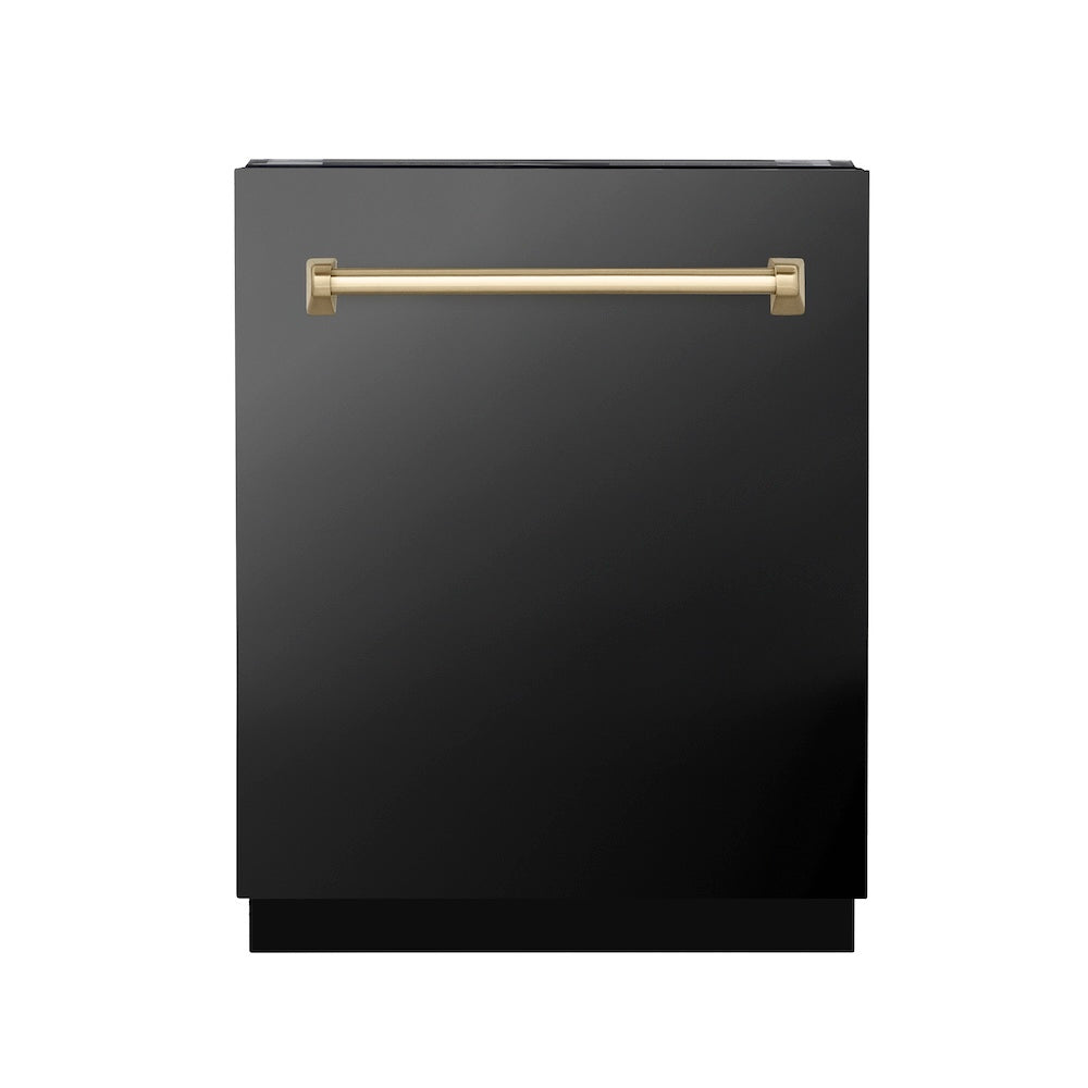 ZLINE Autograph Edition 24-inch Built-In Tall Tub Dishwasher - Black Stainless Steel with Champagne Bronze Handle, 51dBa (DWVZ BS 24 CB) | Quiet Operation, 3rd Rack, Top Control | Perfect for Modern Kitchens, Open Concept Homes & Luxury Apartments