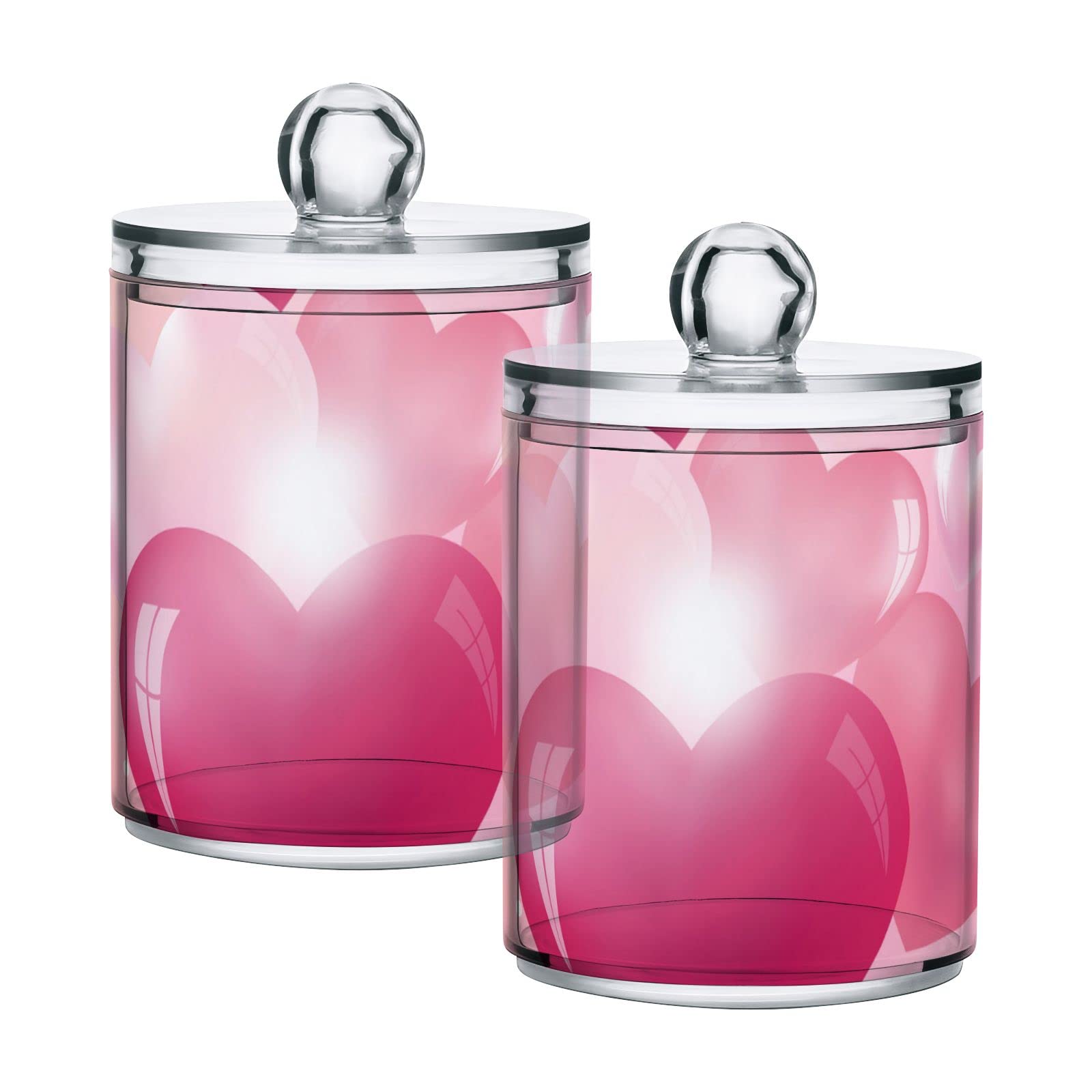 Valentine's Day Heart-Shaped Plastic Storage Jars with Lids - Set of 2 Pink Romantic Love Design, 10oz Translucent Food Containers for Cotton Swabs, Tea, Cookies - Perfect for Kitchen Organization & Gift Giving