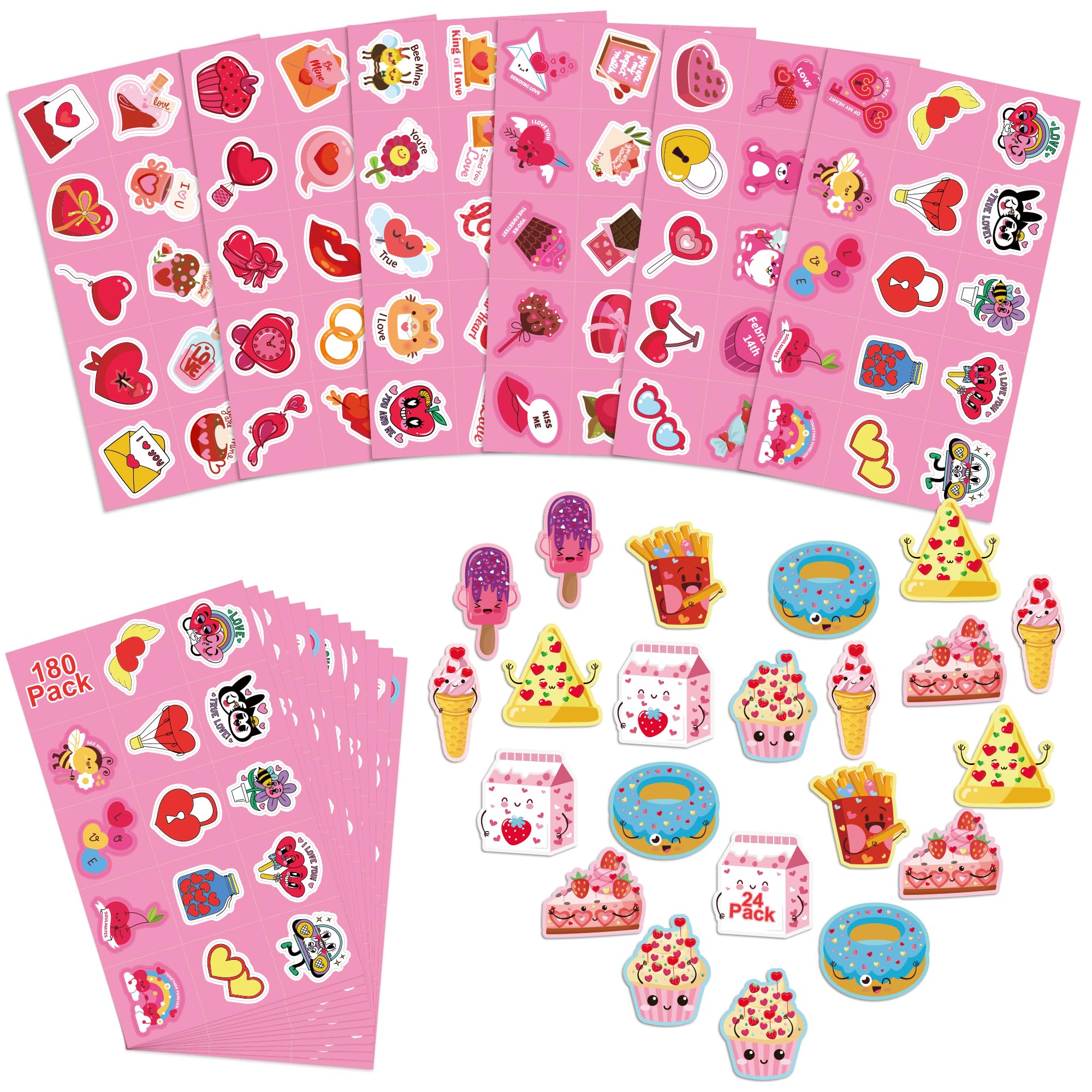 OHOME 204 PCS Valentine's Day Stickers for Kids - Heart Shaped Cards with Fun Stickers - Perfect for Classroom Exchanges, School Parties & DIY Crafts - Cute Valentine's Day Gifts for Boys & Girls