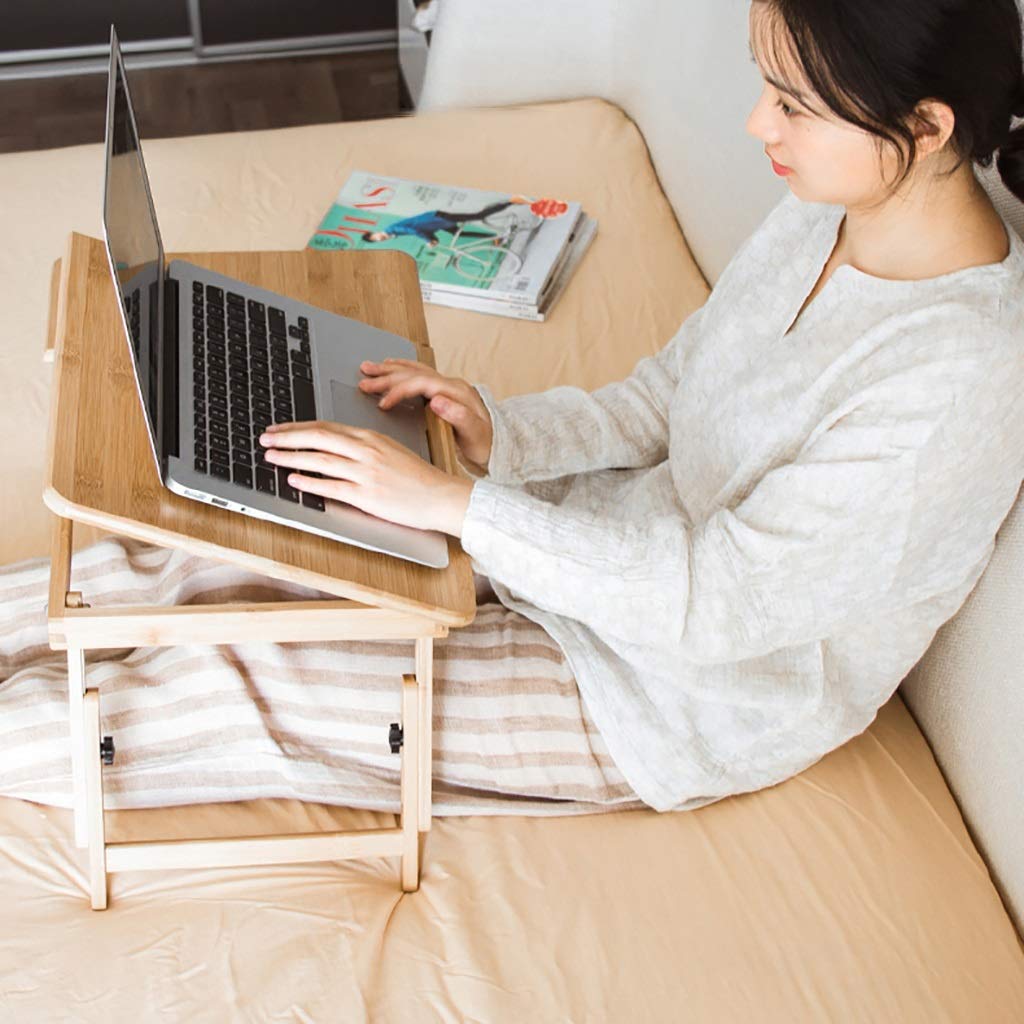便携折叠竹制笔记本电脑桌 - 适用于床上办公、沙发写作、早餐用餐的多功能小尺寸床桌