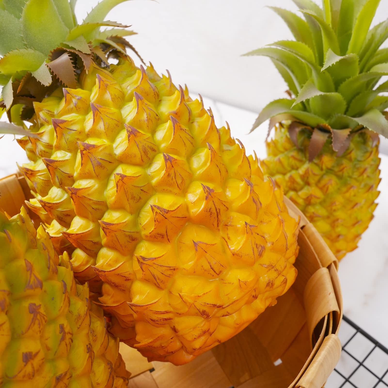 2 Pack Artificial Pineapple Decor - Realistic Fake Pineapple Fruit for Home Decor, Kitchen, Party & Photography Props | Eco-Friendly Simulation Fruit | Yellow Large Size - Perfect for Tropical Theme Parties, Table Centerpieces & Instagram Photos