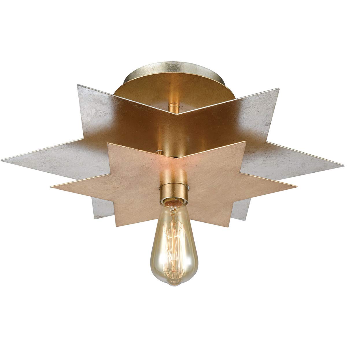 Vintage Style Flush Mount Ceiling Light Fixture - Antique Gold & Silver Leaf Finish, Metal Construction, E26 Base, 7