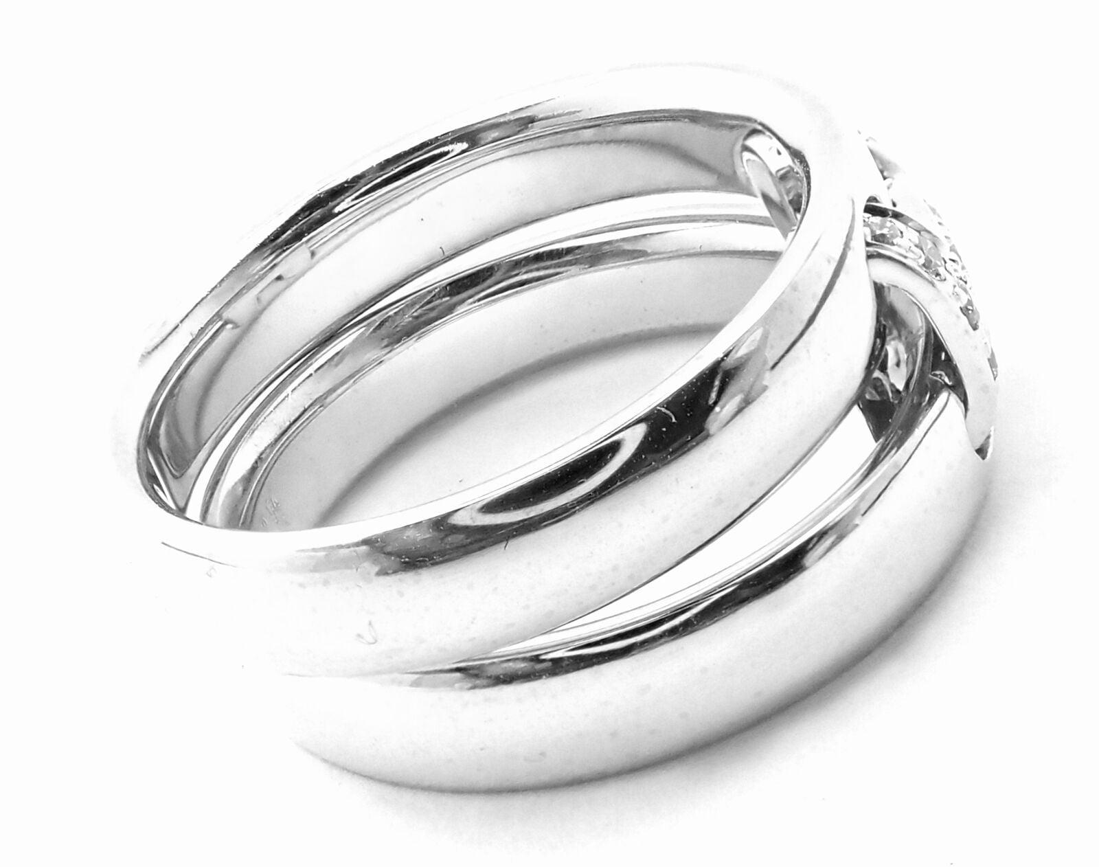 Authentic Hermes 18k White Gold Diamond H Double Band Flex Ring - Luxury Jewelry for Women, Perfect for Weddings, Anniversaries & Special Occasions
