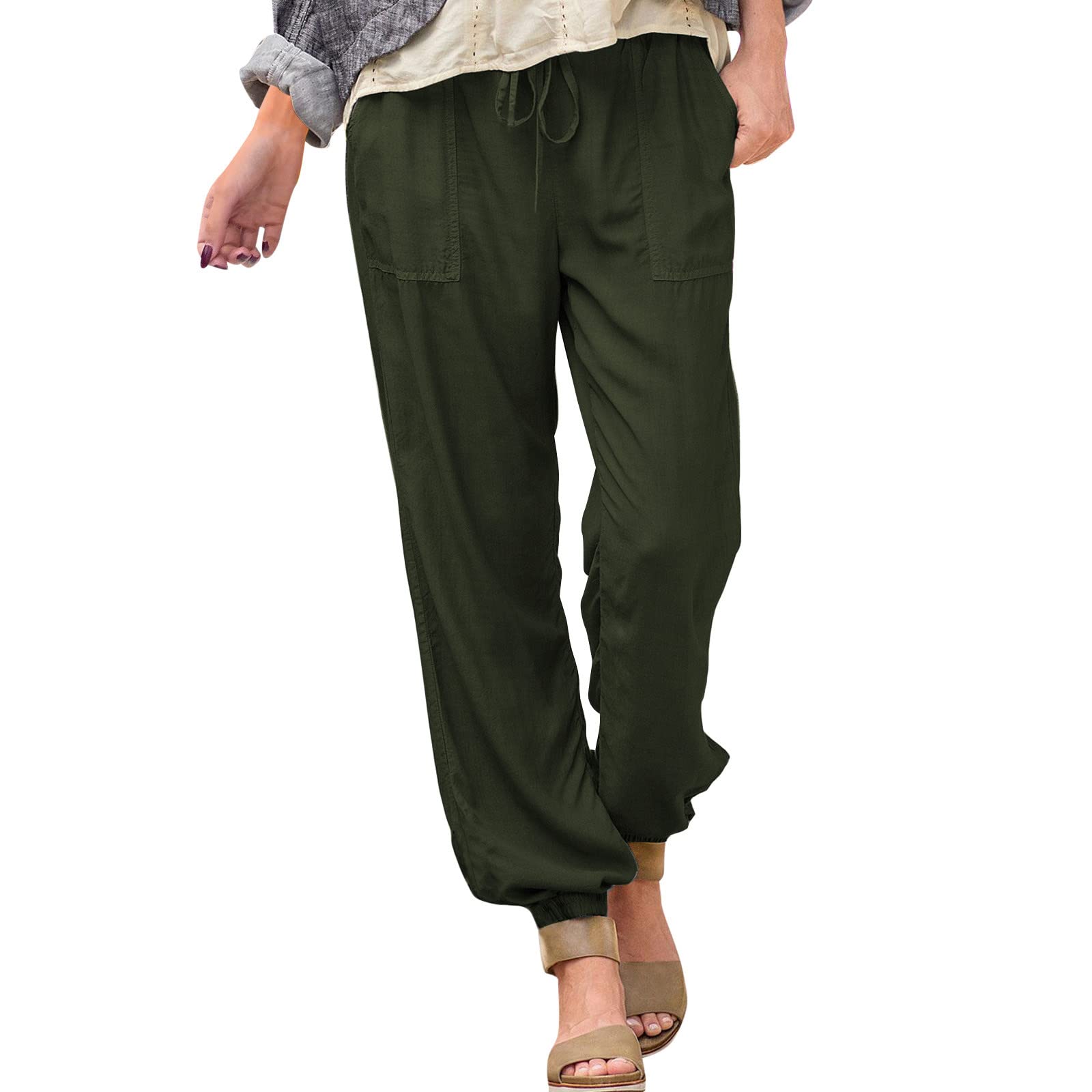 AMTF 2022 Women's Closed Bottom Sweatpants - Cotton Linen Jogger Pants for Summer, Lightweight Lounge & Athletic Wear - Perfect for Yoga, Running, and Casual Outfits
