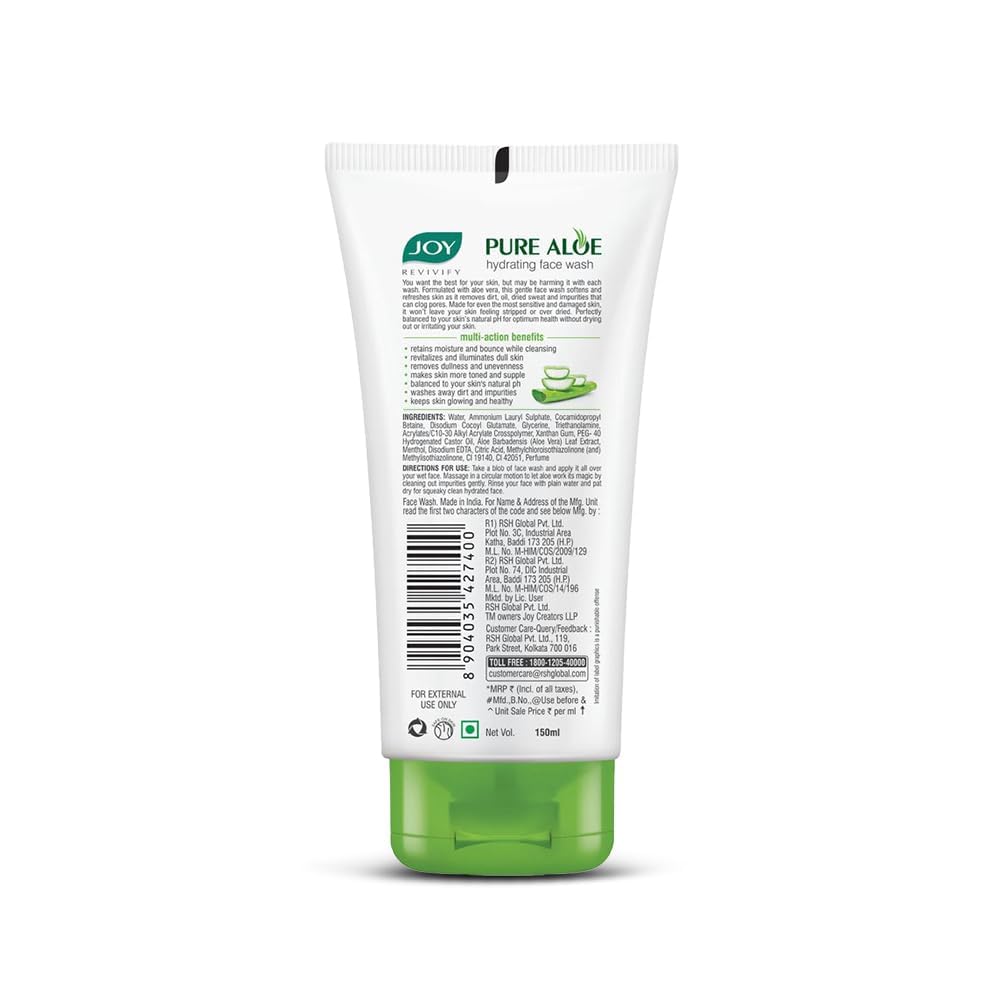 Joy Hydrating Aloe Vera Face Wash for Oily Skin - Oil Control & Deep Cleansing Gel | 150ml x 2 Pack | Non-Drying Formula for Summer Skincare | Perfect for Daily Use & Travel