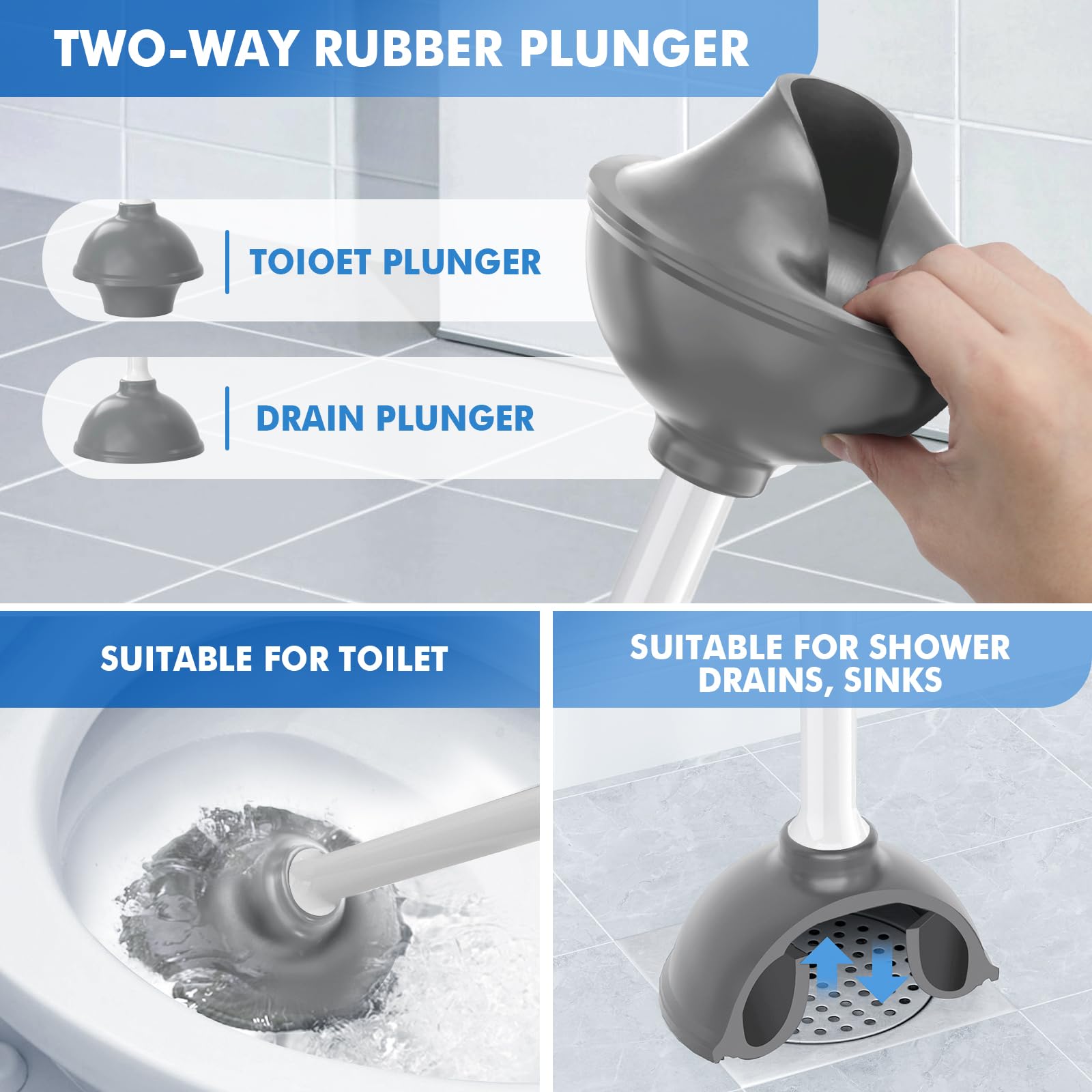 Heavy Duty Toilet Plunger and Brush Set with Ventilated Holder - 2-in-1 Bathroom Cleaning Combo for Clogged Drains & Sanitizing (White) - Perfect for Home, Apartment & RV Toilet Maintenance