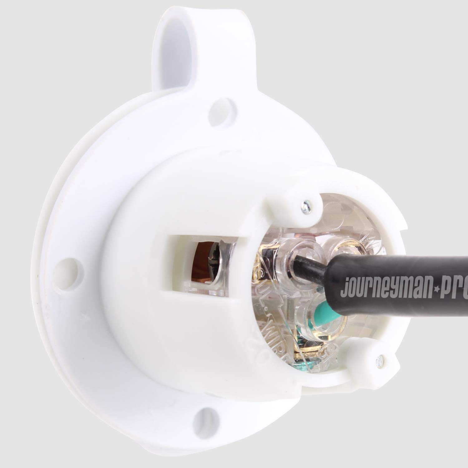 Journeyman-Pro 5279 15 Amp 125V NEMA 5-15 Flanged Outlet, White Commercial Grade Straight Blade Plug (10-Pack with Covers) - Ideal for Workshops, Garages and Industrial Power Distribution