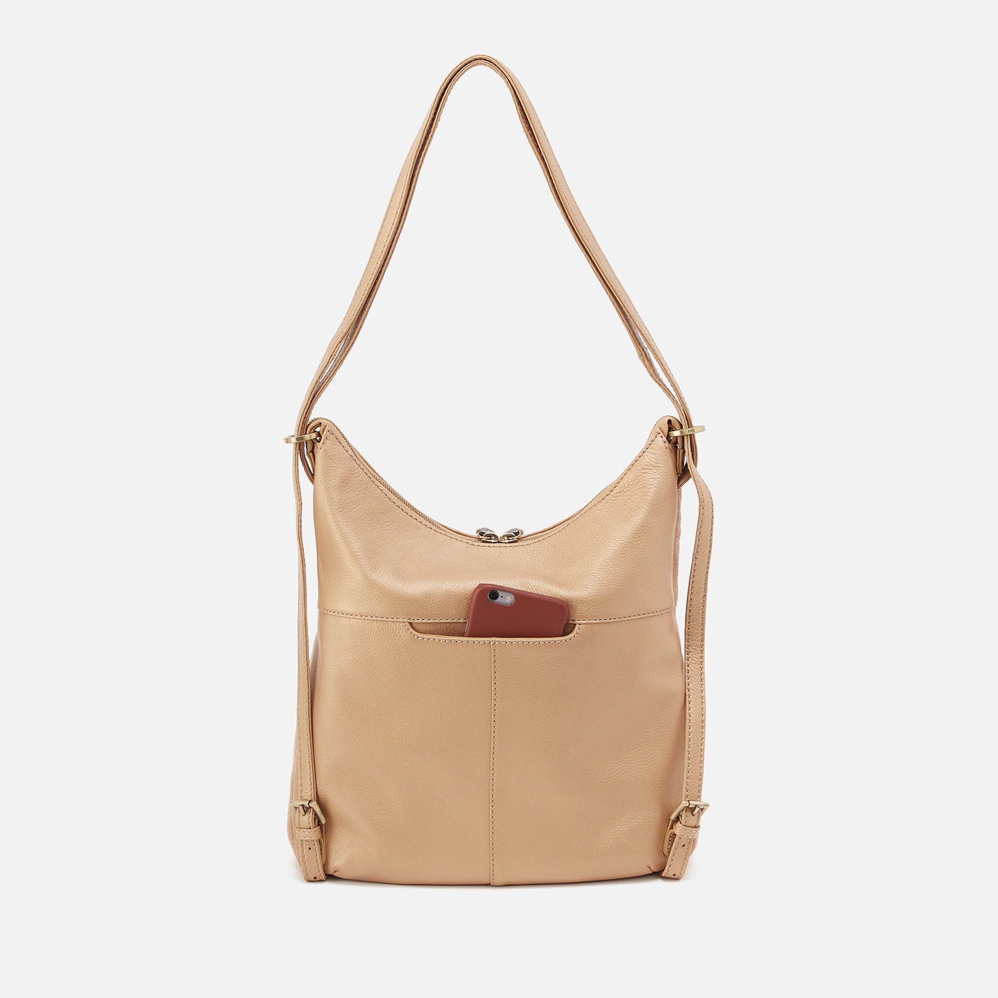 Merrin Convertible Backpack in Pebbled Metallic Leather - Dusty Gold | Stylish Laptop Backpack for Women & Men | Perfect for Work, Travel & Daily Commute