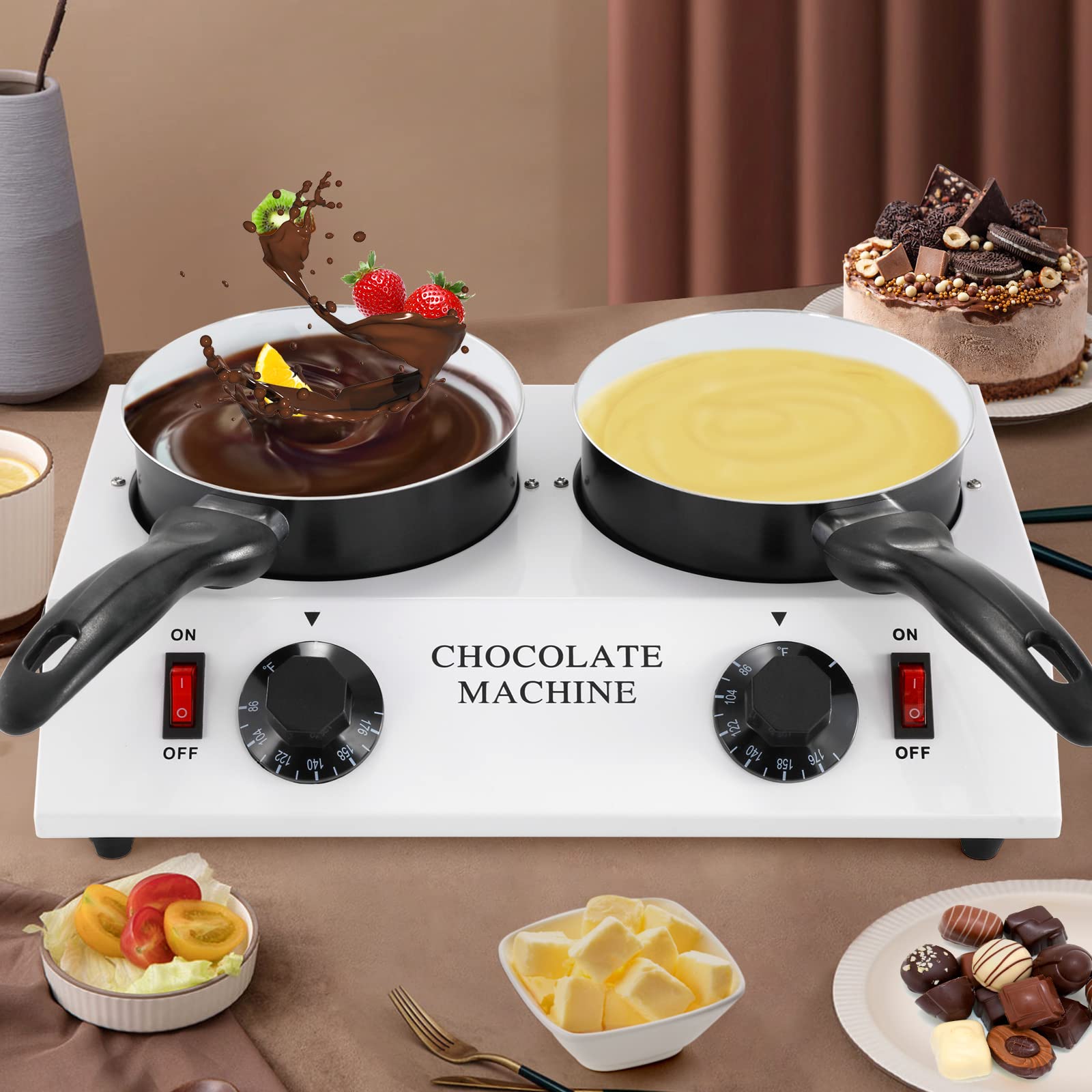 Dyna-Living 80W Electric Chocolate Melting Pot - Dual Chocolate Tempering Machine for Home Use, Perfect for Melting Chocolate, Making Chocolate Fondue & DIY Candy (Ideal for Valentine's Day, Parties & Baking)