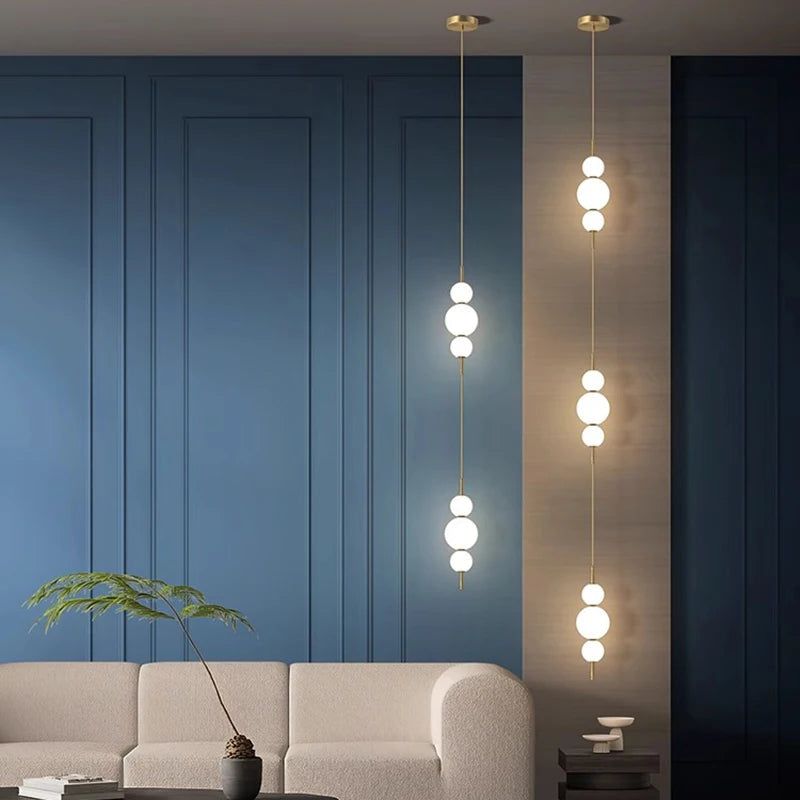 Modern Tri Globes Staircase Chandelier Lighting Fixture - Elegant Crystal Pendant Light for Foyer, Hallway & Stairwell Decoration - Perfect for Home, Hotel & Luxury Interior Design