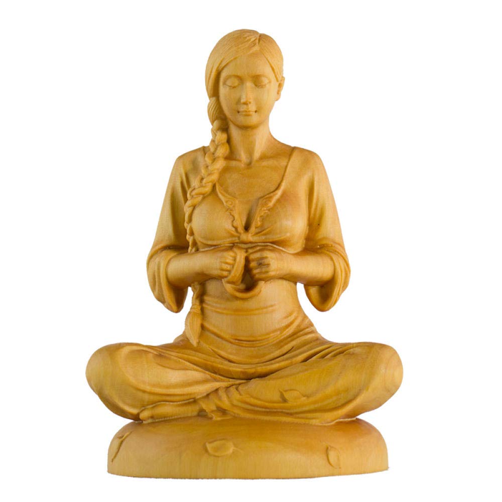 Exquisite Chinese Classical Lady Carving Art Sculpture - Handcrafted Boxwood Statue for Home Décor | Vintage Beauty Decoration & Unique Gift Idea for Living Room, Office, or Shelf Display