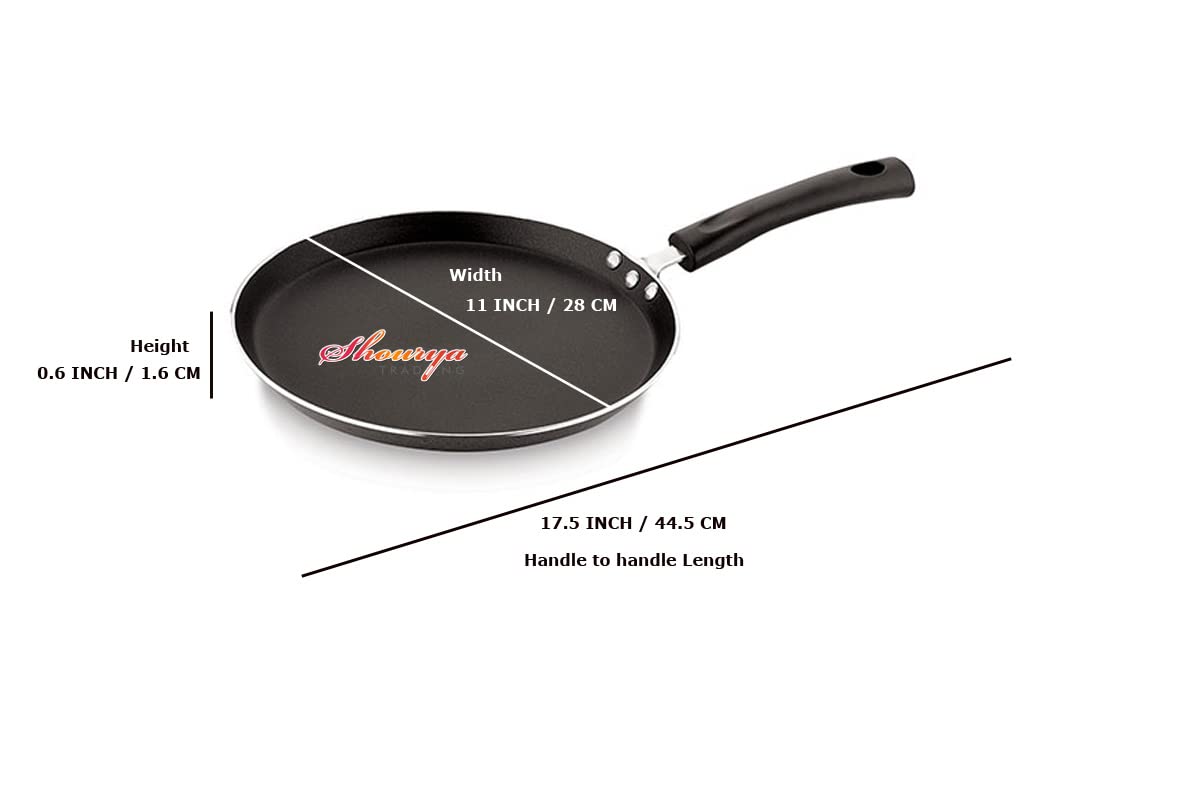 Non Stick Dosa Pan or Roti Tawa - 11.2 Inch Round Griddle for Indian Cooking, 2.6mm Thick Aluminum Base, Black - Perfect for Making Dosas, Rotis, Pancakes & More in Home Kitchen