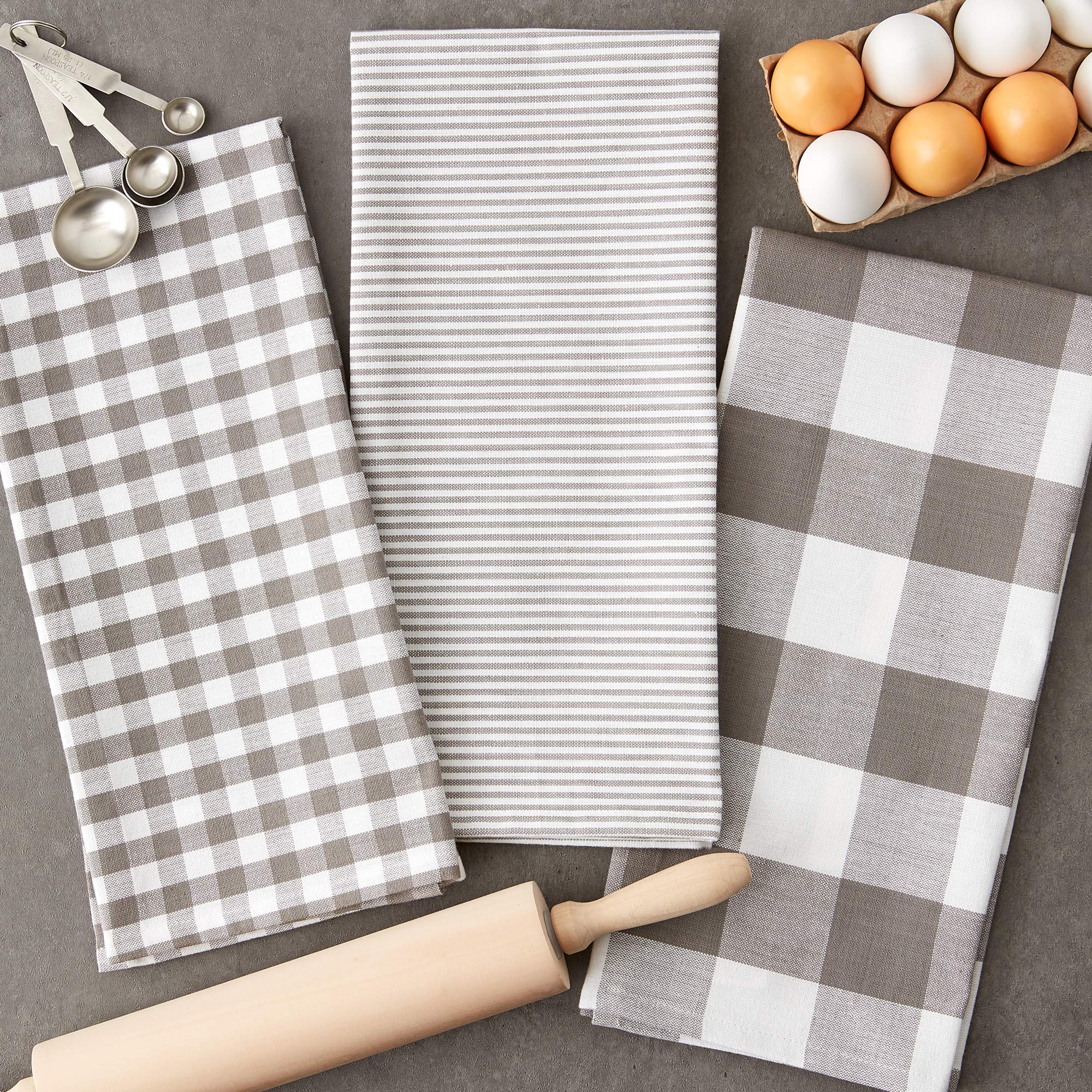 DII Gingham Check Kitchen Collection - Gray Cotton Dish Towel Set for Drying Dishes, Cleaning Countertops & Stylish Kitchen Decor