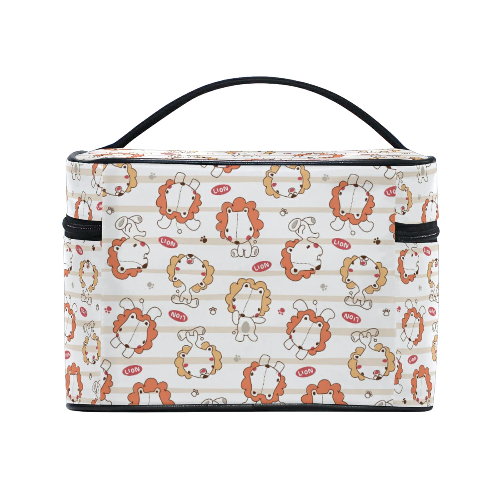Cute Lion Stripes Cosmetic Bag - Waterproof Makeup Organizer with Zipper for Women & Girls | Perfect for Travel, Gym, and Daily Essentials Storage
