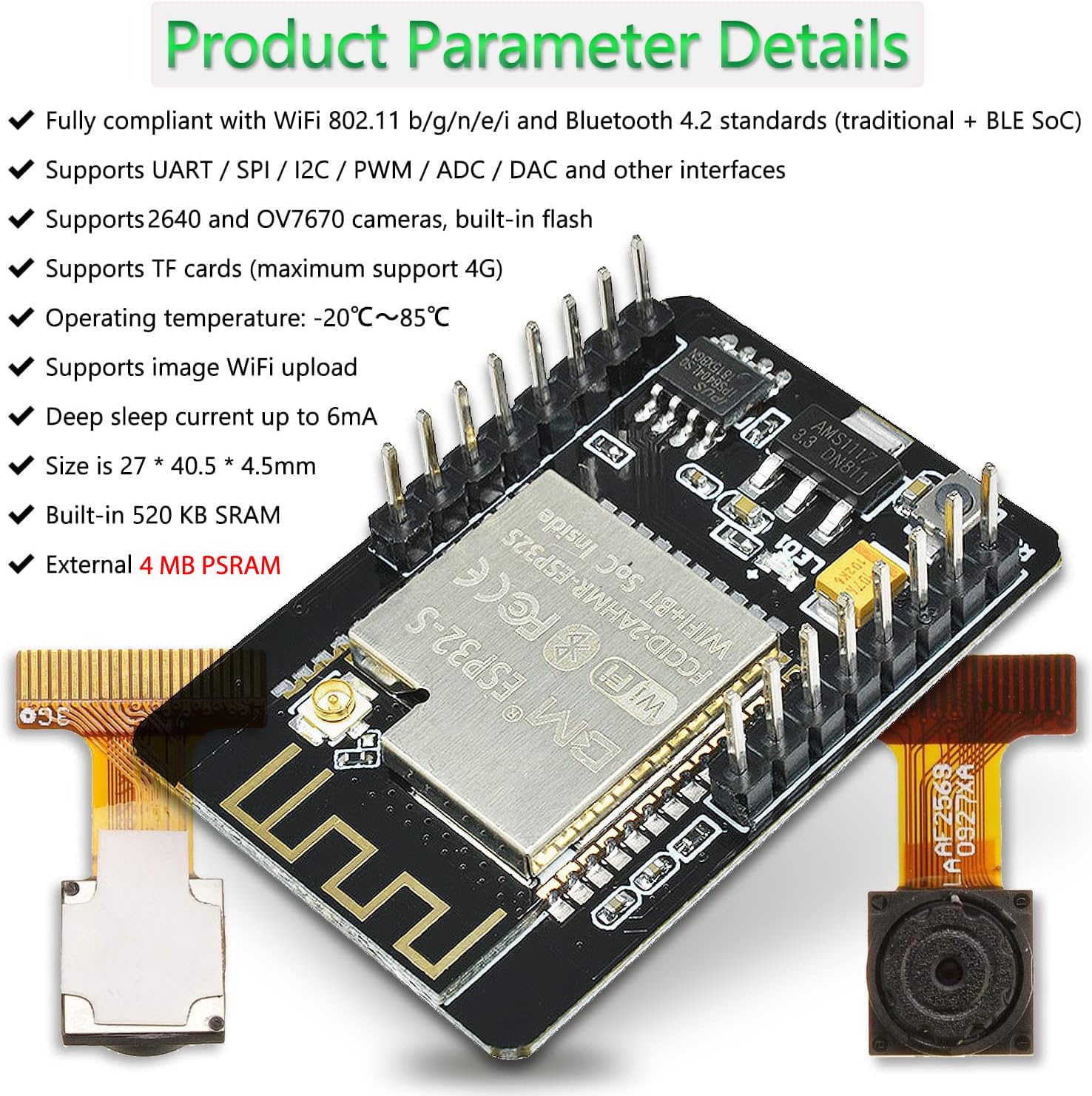 ESP32 CAM MB WiFi Bluetooth Development Board - Dual-Core Processor with TF Card Slot & 2640 Camera Module (2-Pack) for IoT Projects, Smart Home Devices, and Wireless Monitoring Systems