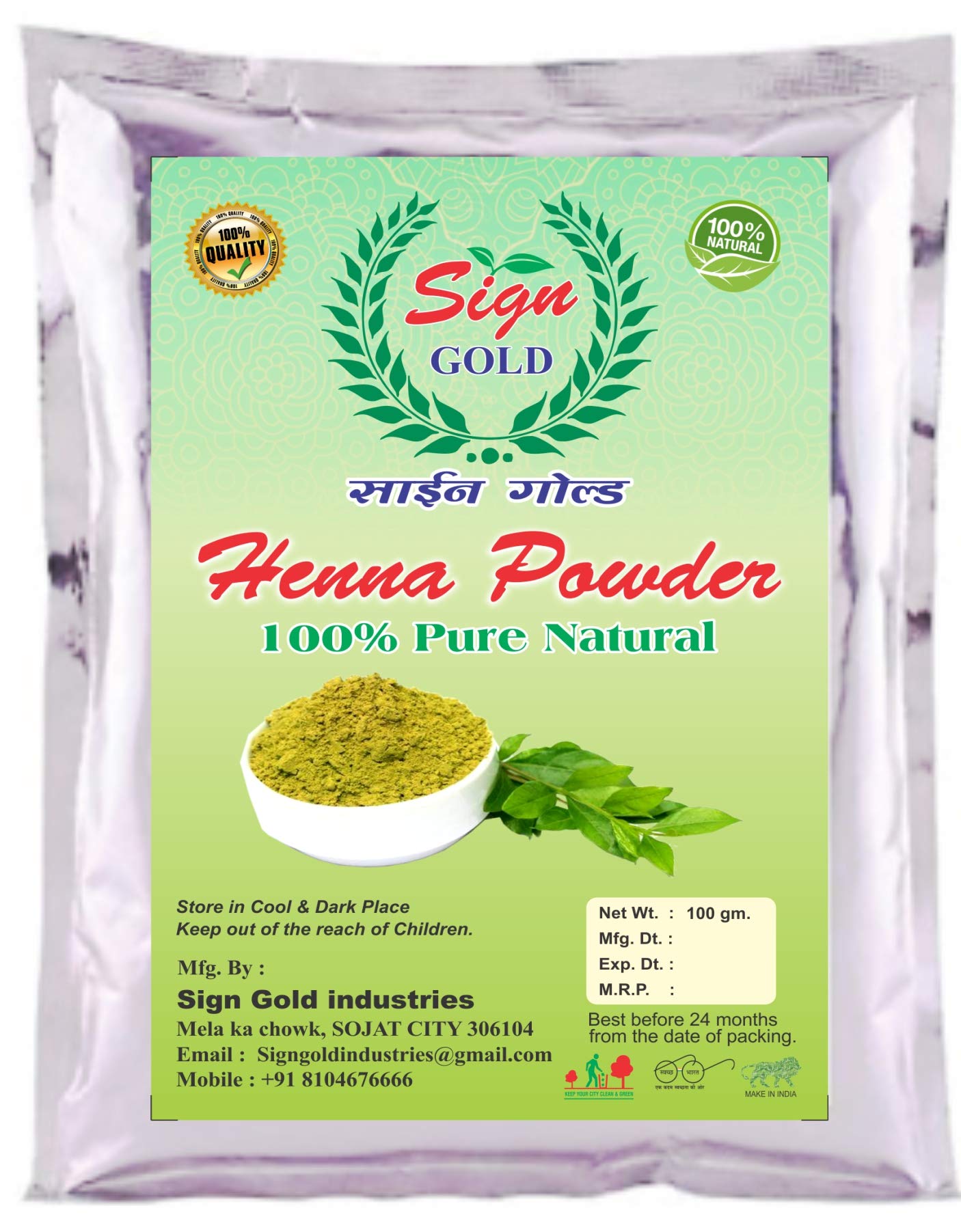 100% Natural Gold Henna Powder for Hair & Body Art - 100g | Safe, Organic Mehndi for Tattoos, Bridal & Festival Use