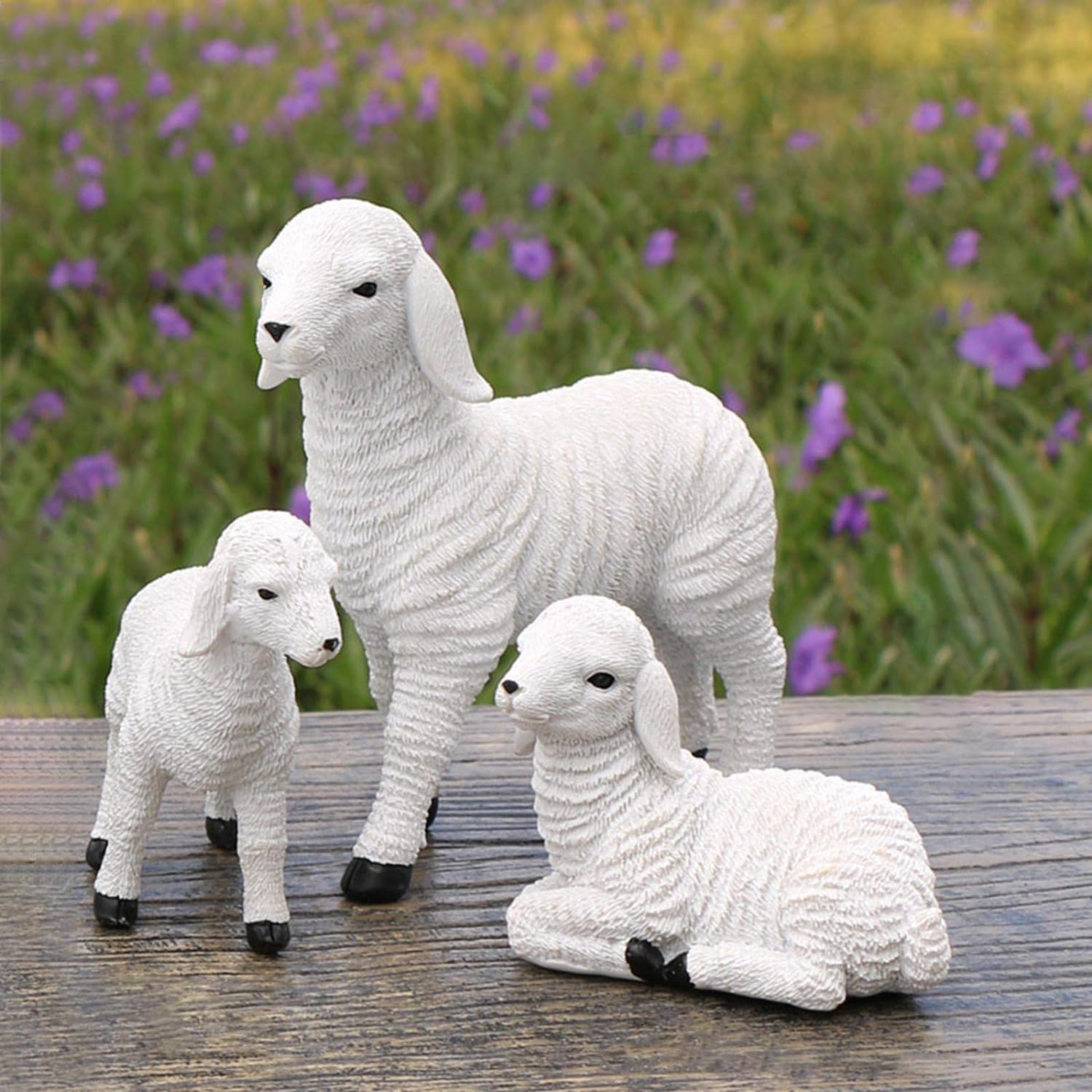 PUNNI Resin Figurine Set - 3 Lambs Garden Statue Kit for Outdoor Flower Pot Decor, Home & Yard Ornament | Perfect for Patio, Lawn, and Garden Decoration