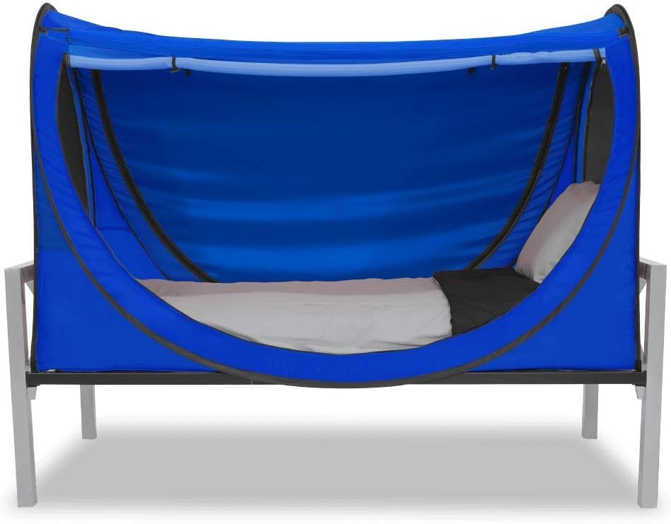 Privacy Pop-Up Eclipse Bed Tent - Queen Size Bed Canopy for Ultimate Privacy & Light Blocking (Blue) - Perfect for Camping, Dorm Rooms & Shared Spaces