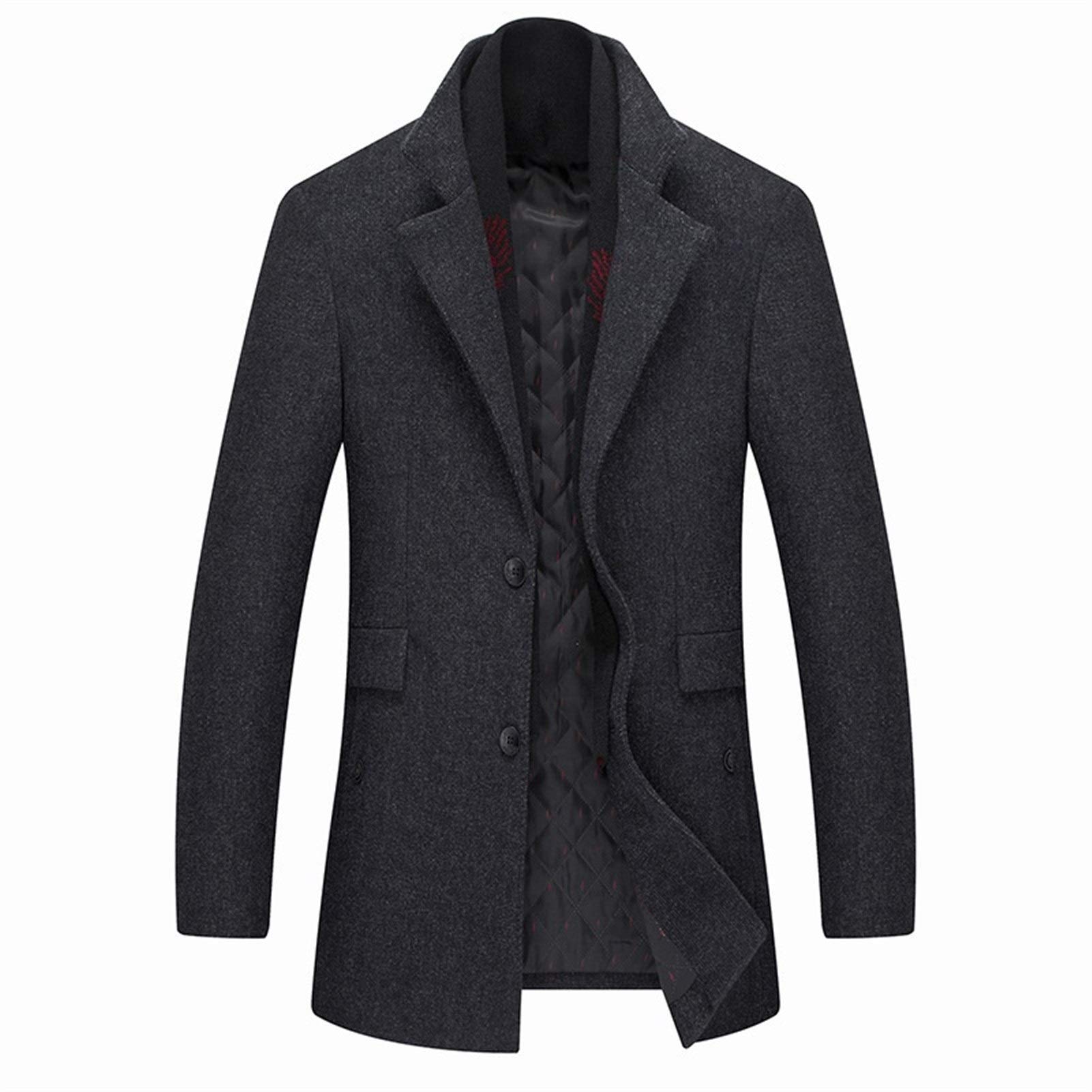 Men's Winter Trench Coat - XX-Large Dark Gray Blend Overcoat with Scarf | Waterproof Warm Casual Long Coat for Business, Travel & Outdoor Activities