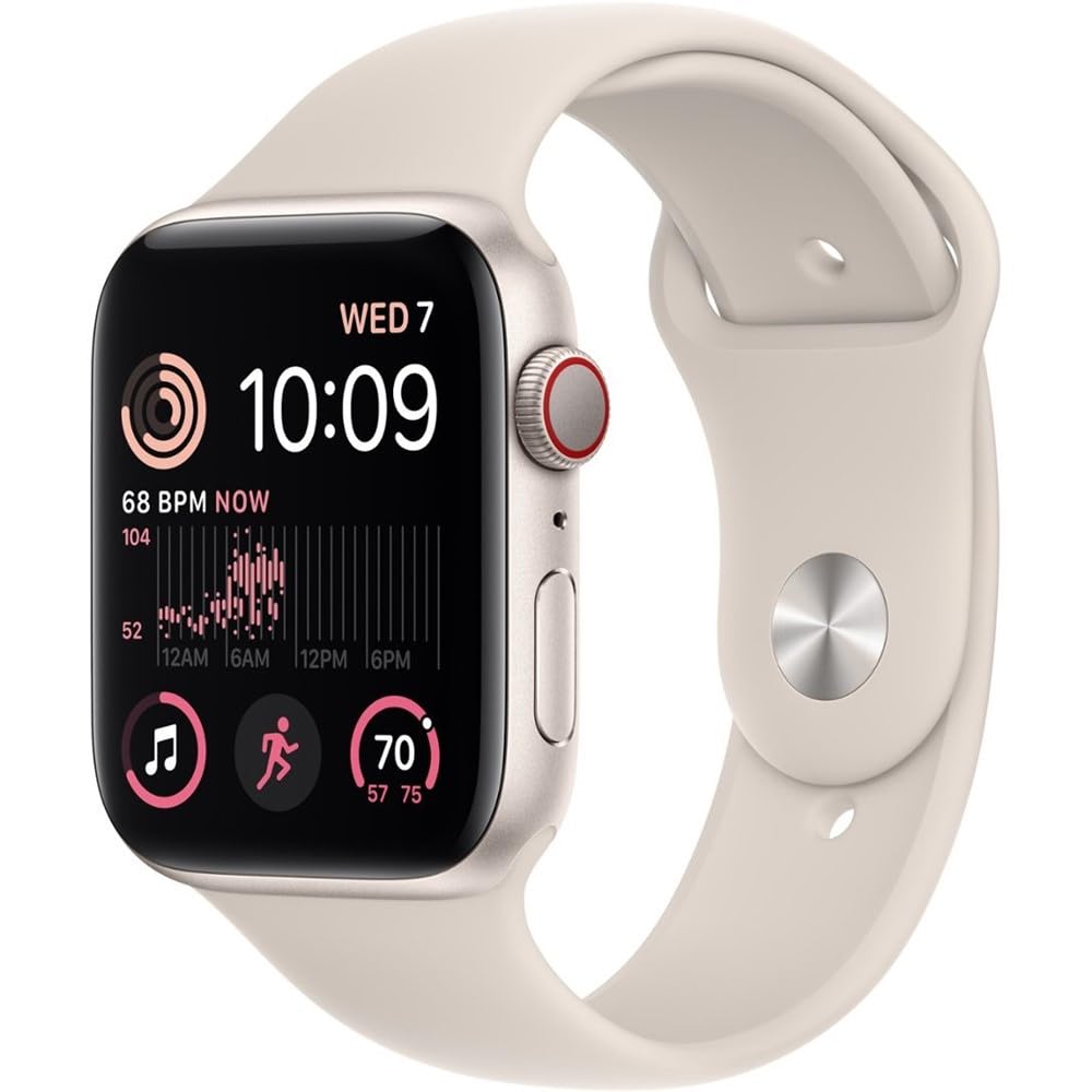 Apple Watch SE 2022 (44mm) GPS + Cellular Unlocked Smartwatch - Aluminum Case (Renewed Like New) for Fitness Tracking, Notifications & Calls | Perfect for Running, Workouts & Daily Use