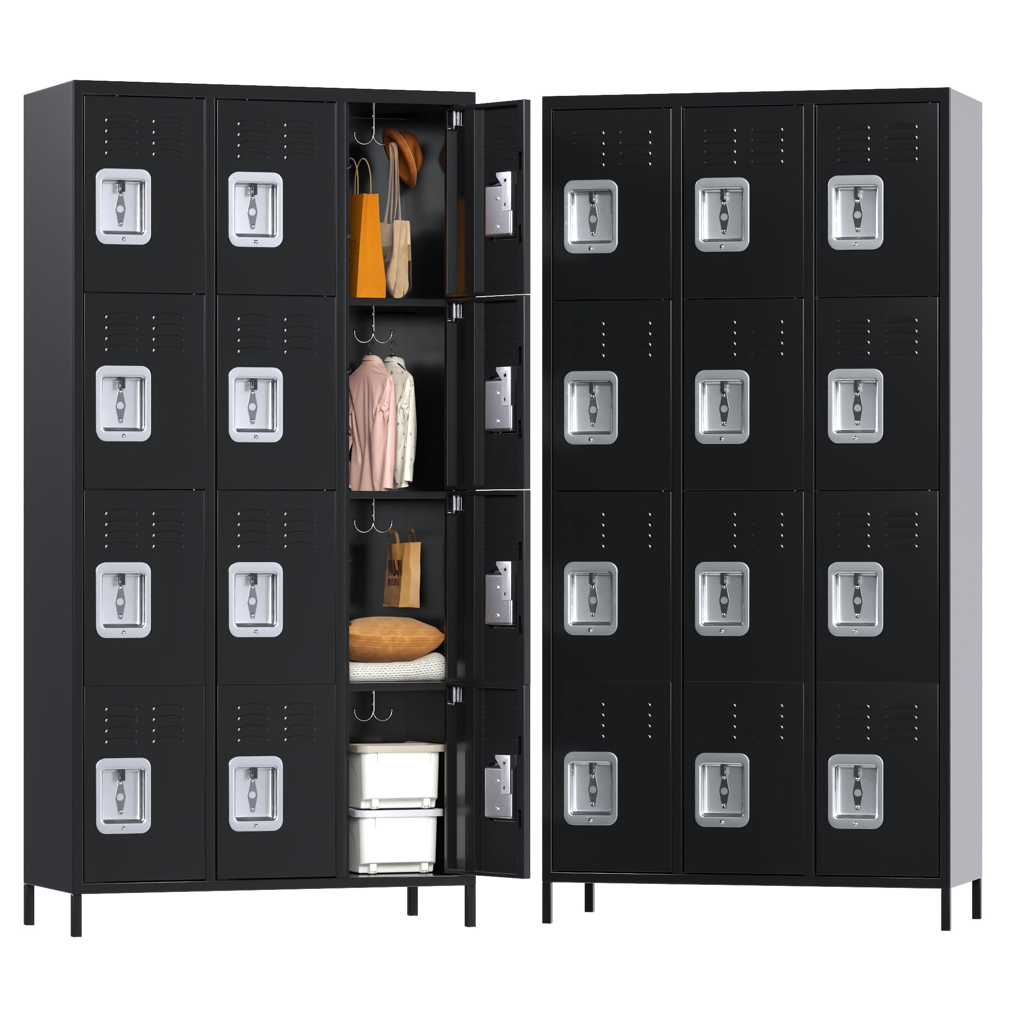12-Door Metal Storage Locker for Employees - Heavy Duty Steel Locker with 12 Hooks for School, Office, Gym, Garage & Bedroom - Easy Assembly Required - Black | Perfect for Employee Storage, Gym Lockers, School Equipment Organization & Home Clutter Control