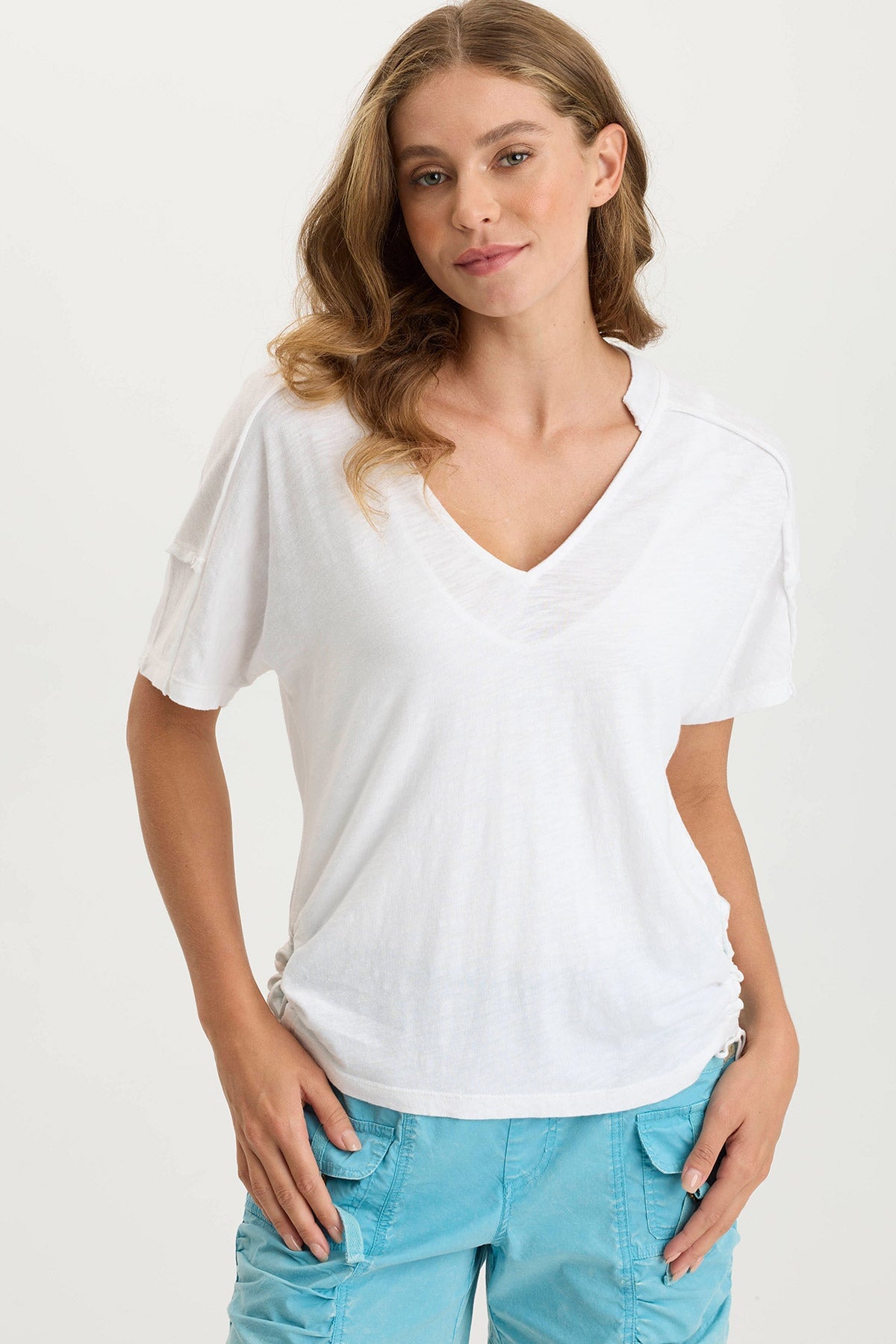 Siwa Jersey Split Collar V Neck Tee - Soft Cotton Women's T-Shirt for Casual Wear & Everyday Outfits