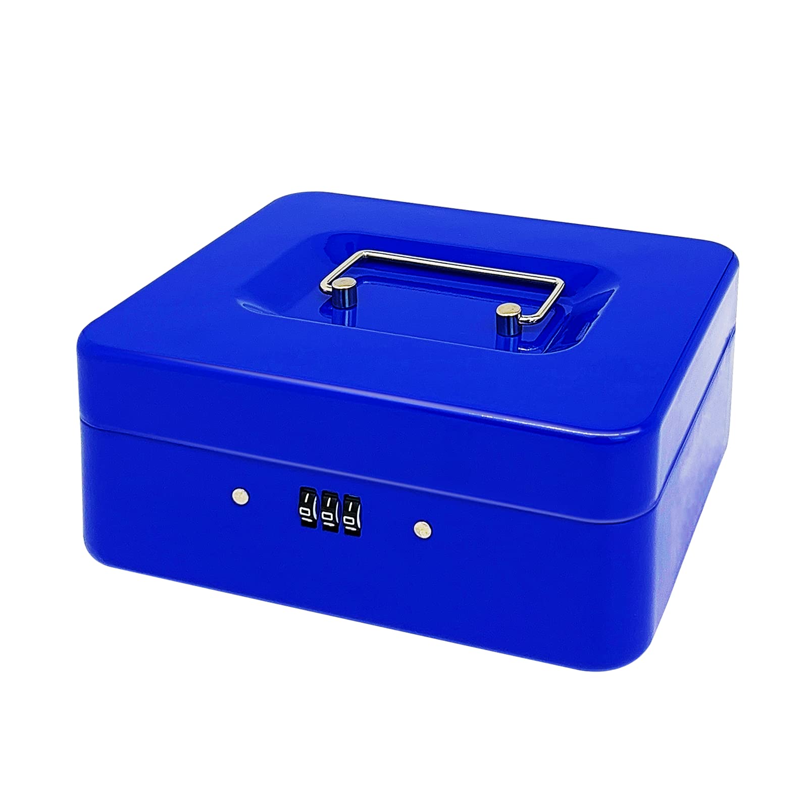 Heavy Duty Steel Cash Box with 4-Digit Combination Lock - Portable Metal Money Organizer with Removable Tray & Locking Cover - Secure Cash Storage Box for Home, Office, Retail (Blue, 7.9